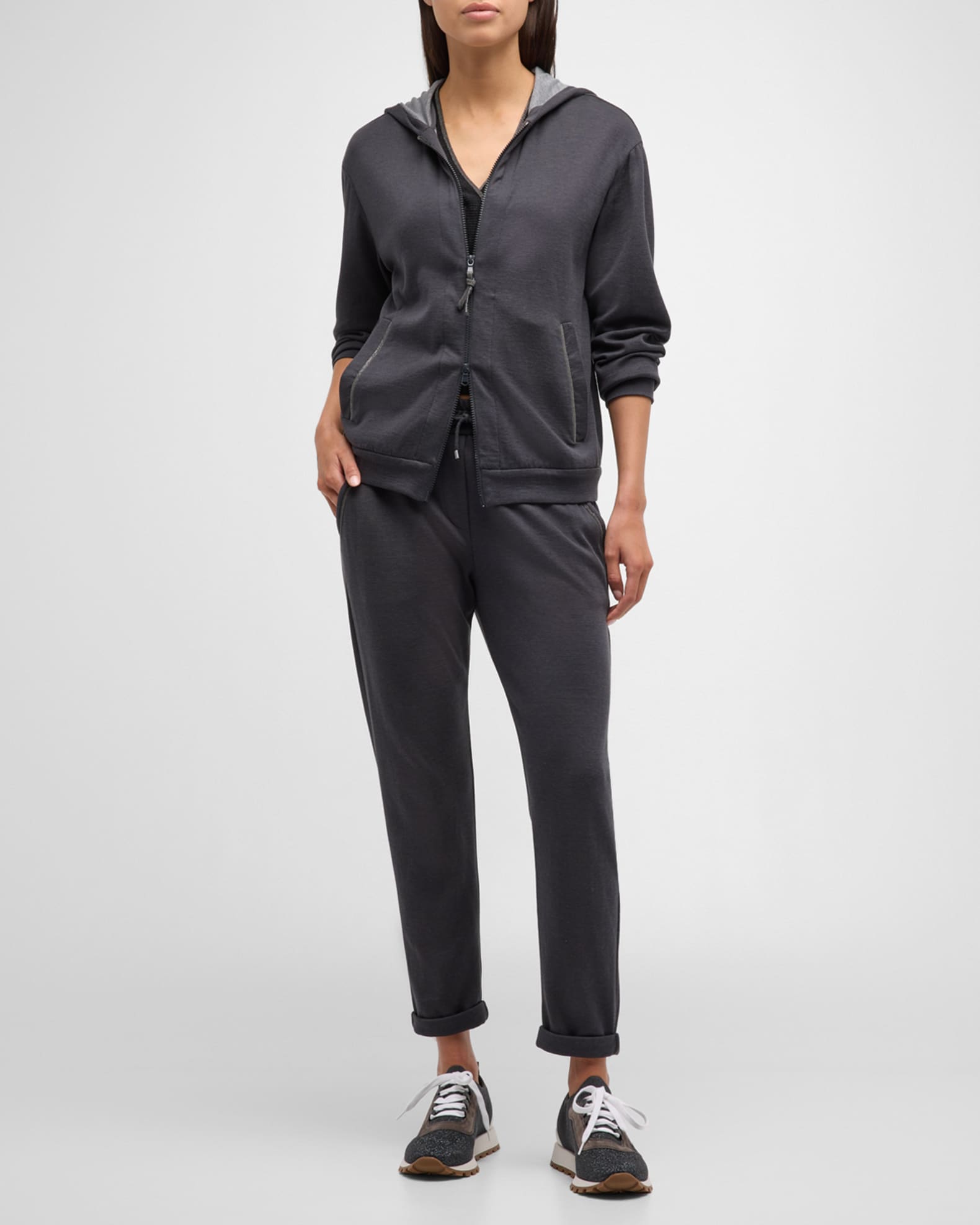 Cotton Silk Joggers with Monili Pocket Trim 1