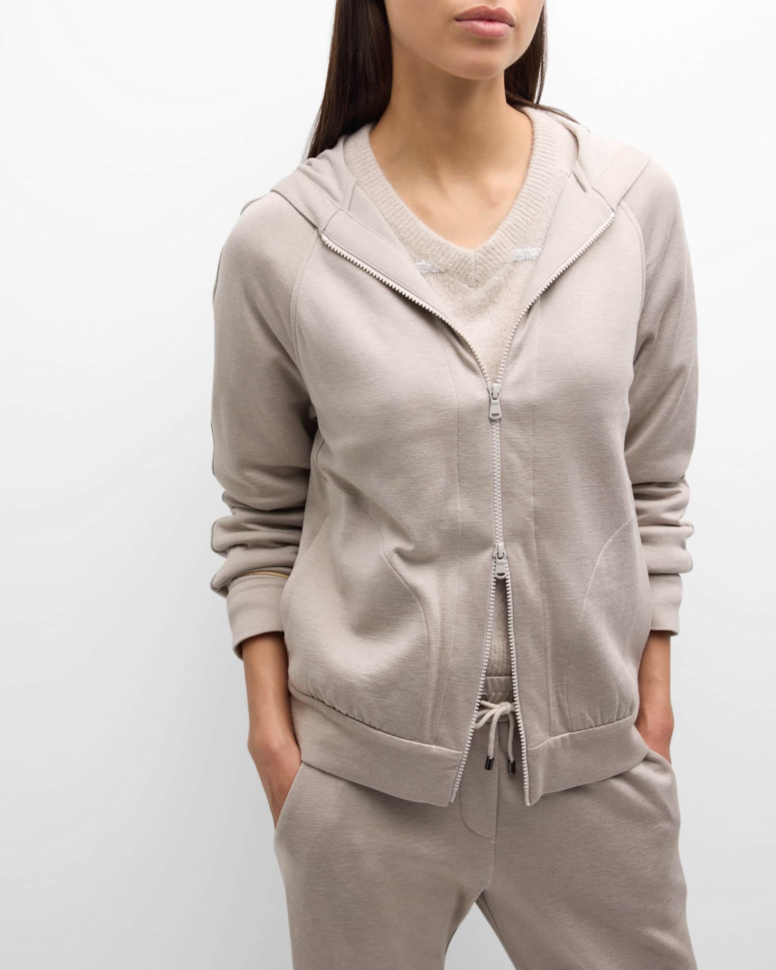 Brunello Cucinelli Monili-Trim Cotton-Silk Zip Hoodie