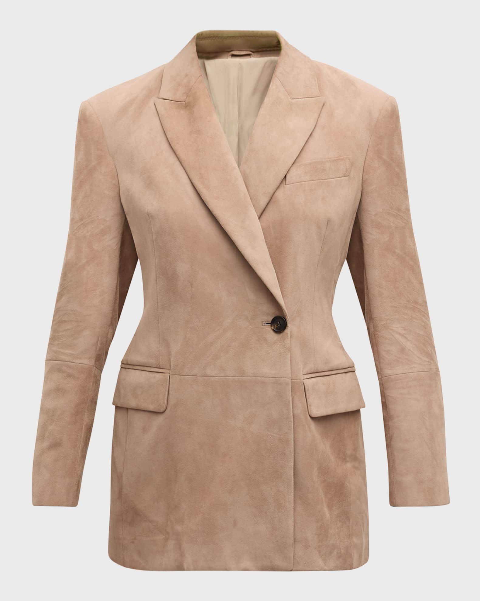 Brunello Cucinelli Suede Asymmetric Single-Breasted Jacket