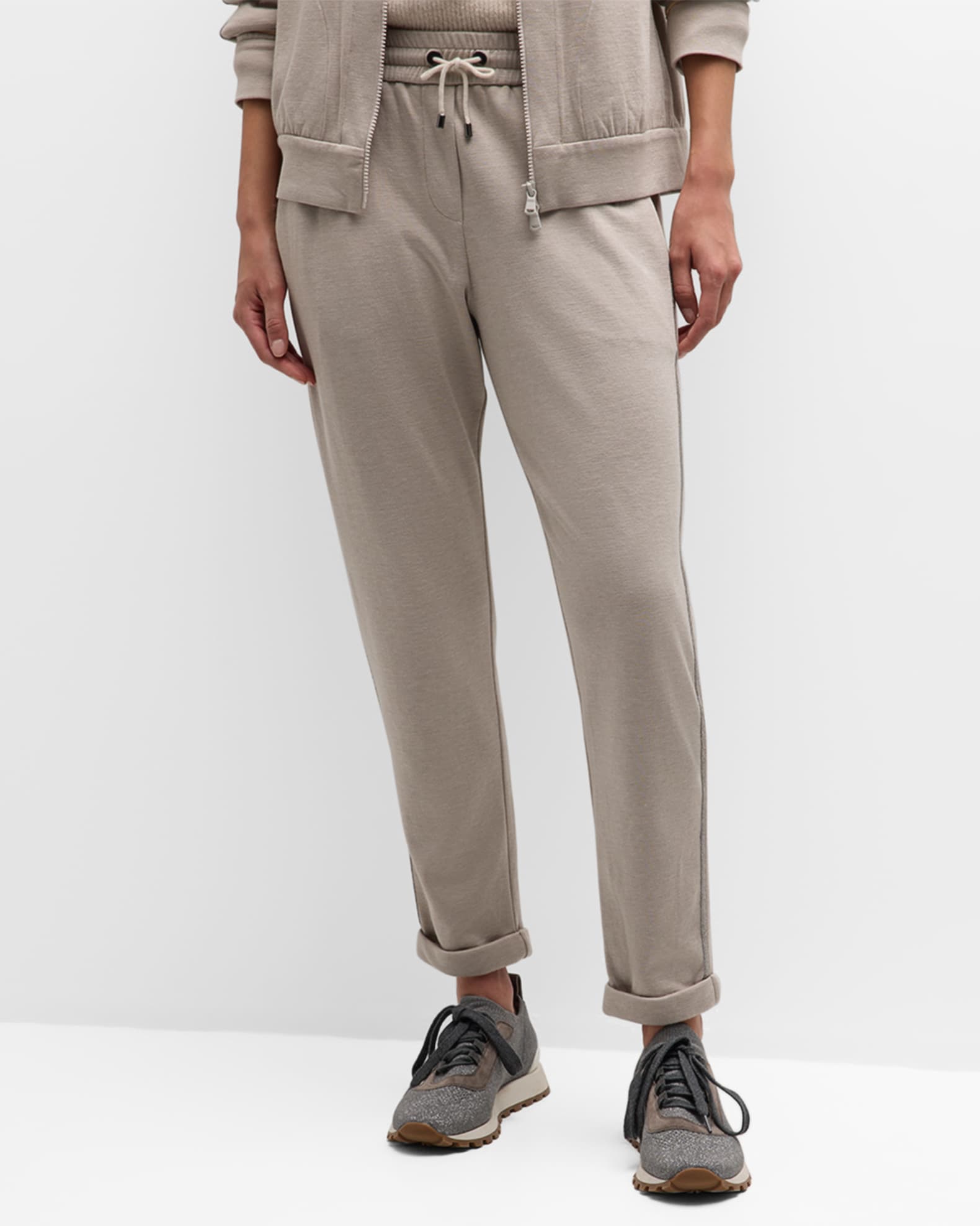 Monili Side-Stripe Cotton-Silk Ankle Joggers 1