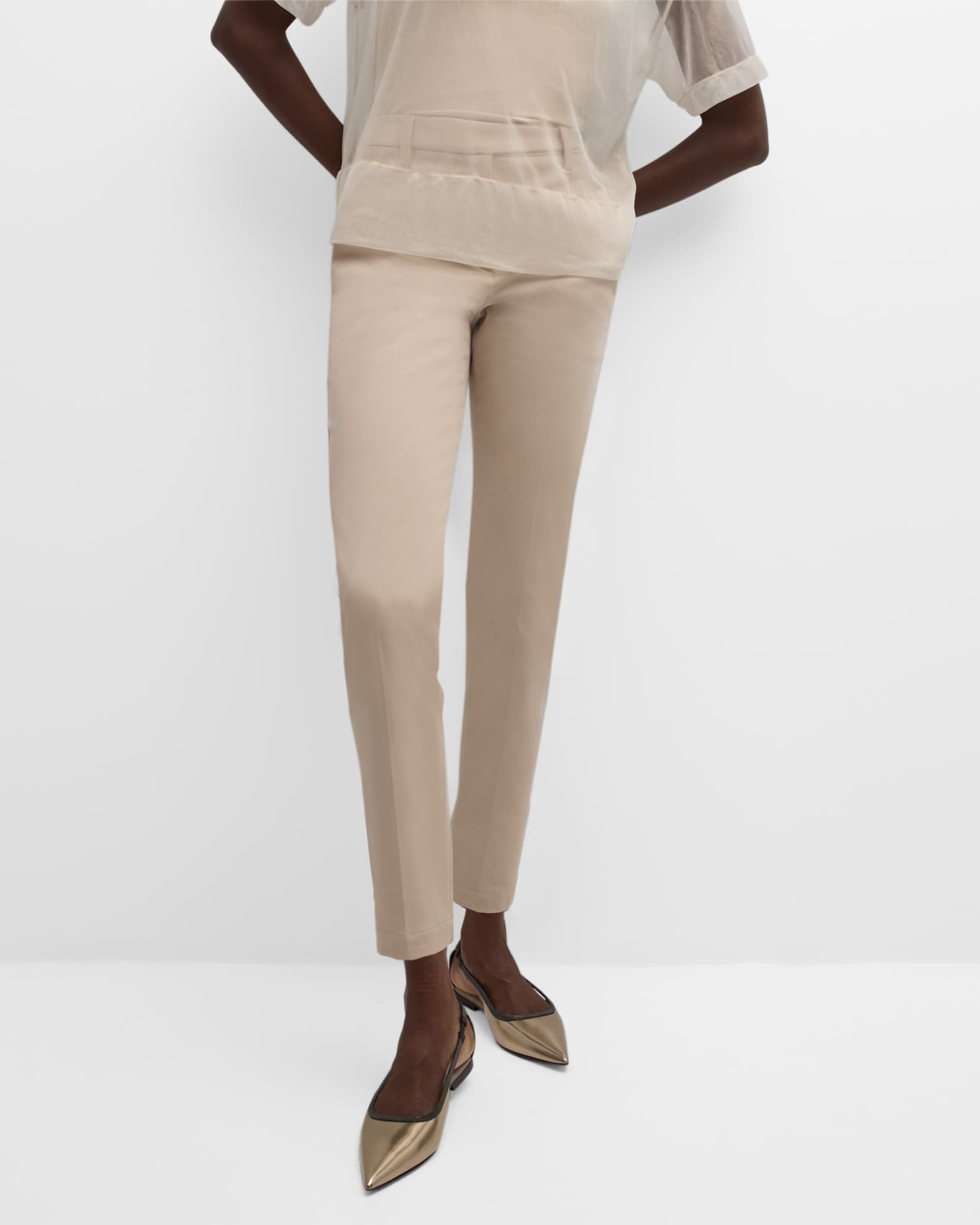 Brunello Cucinelli Mid-Rise Cotton Twill Boy-Fit Ankle