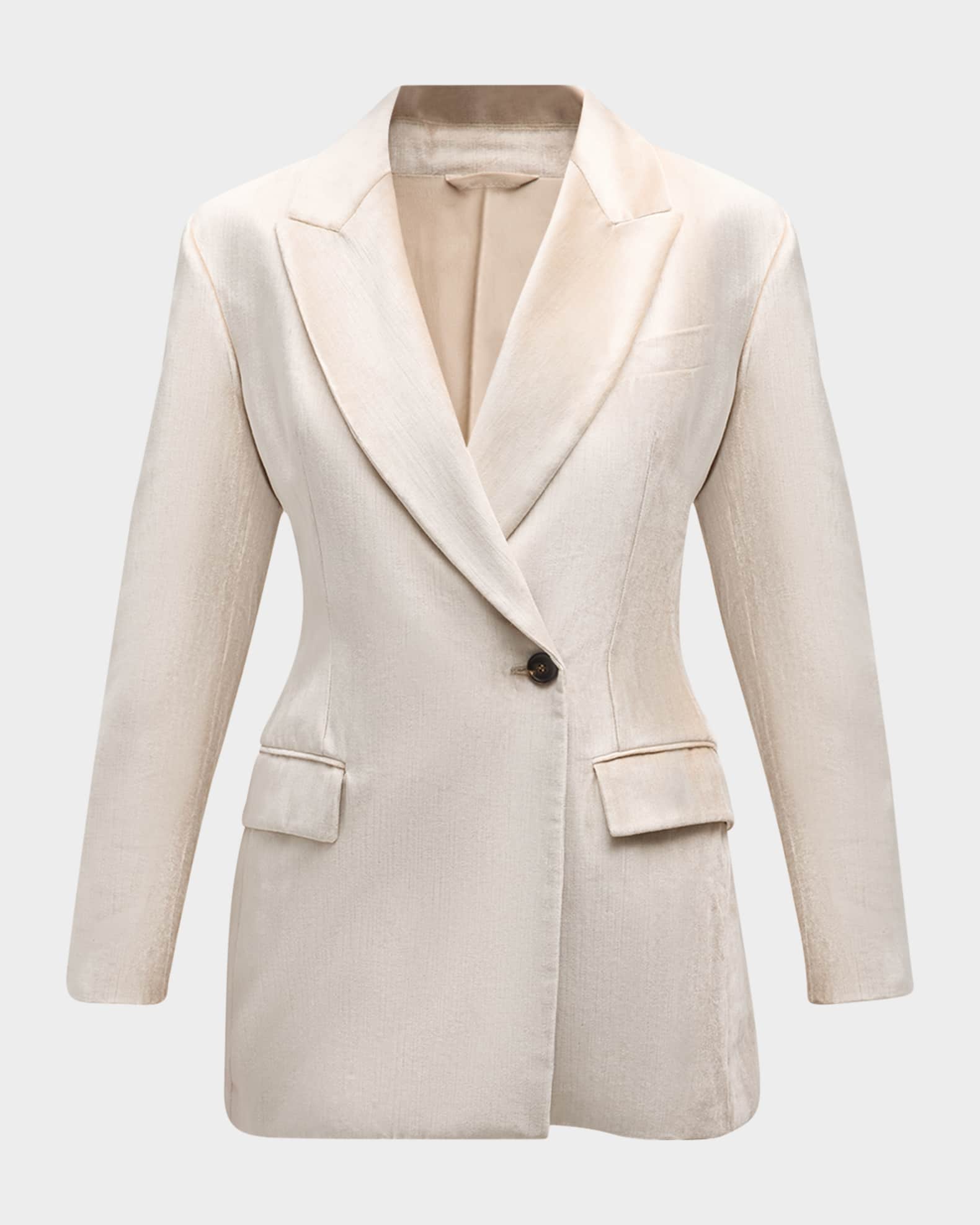 Brunello Cucinelli Sleek Velvet Asymmetric Button Jacket