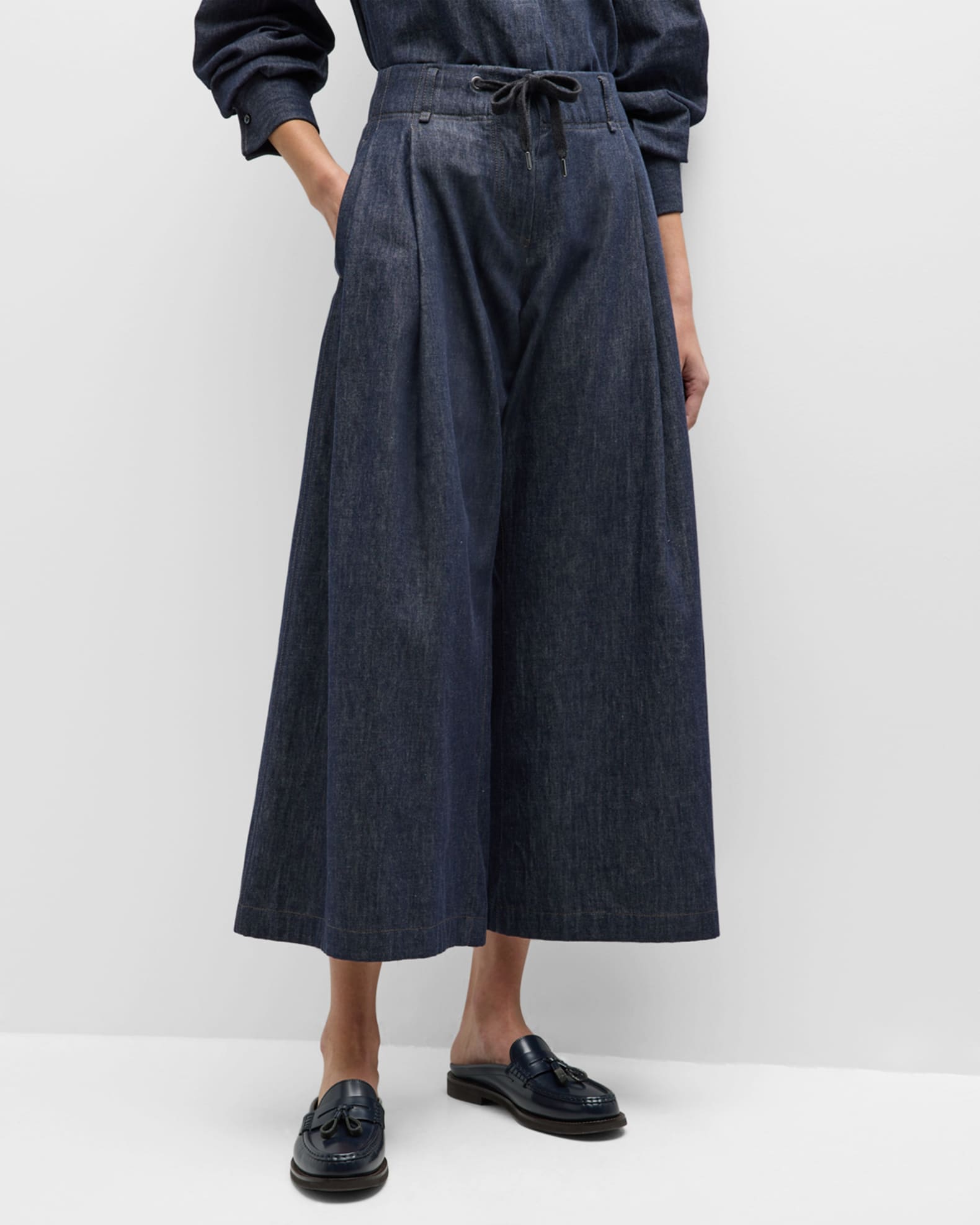 売れ筋がひクリスマスプレゼント！ Brunello Cucinelli Pants Pull-On Crop Wide-Leg Denim Pleated パンツ