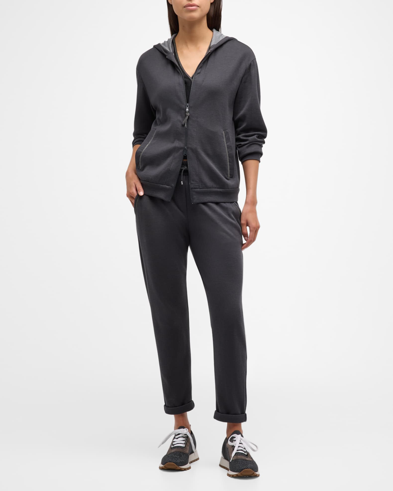 Brunello Cucinelli Cotton Silk Hooded Zip Up Cardigan Neiman Marcus