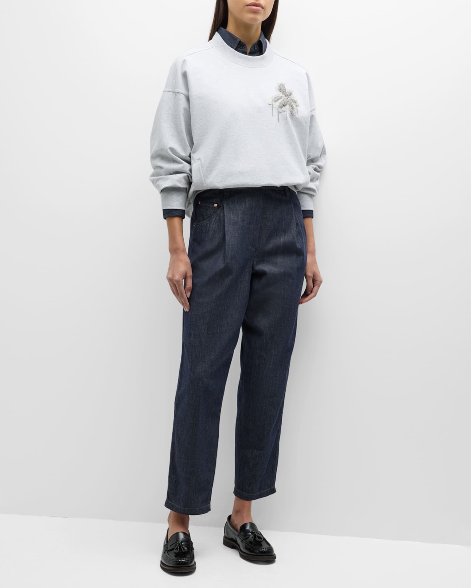 Brunello Cucinelli Baggy Denim Pull-On Pants | Neiman Marcus