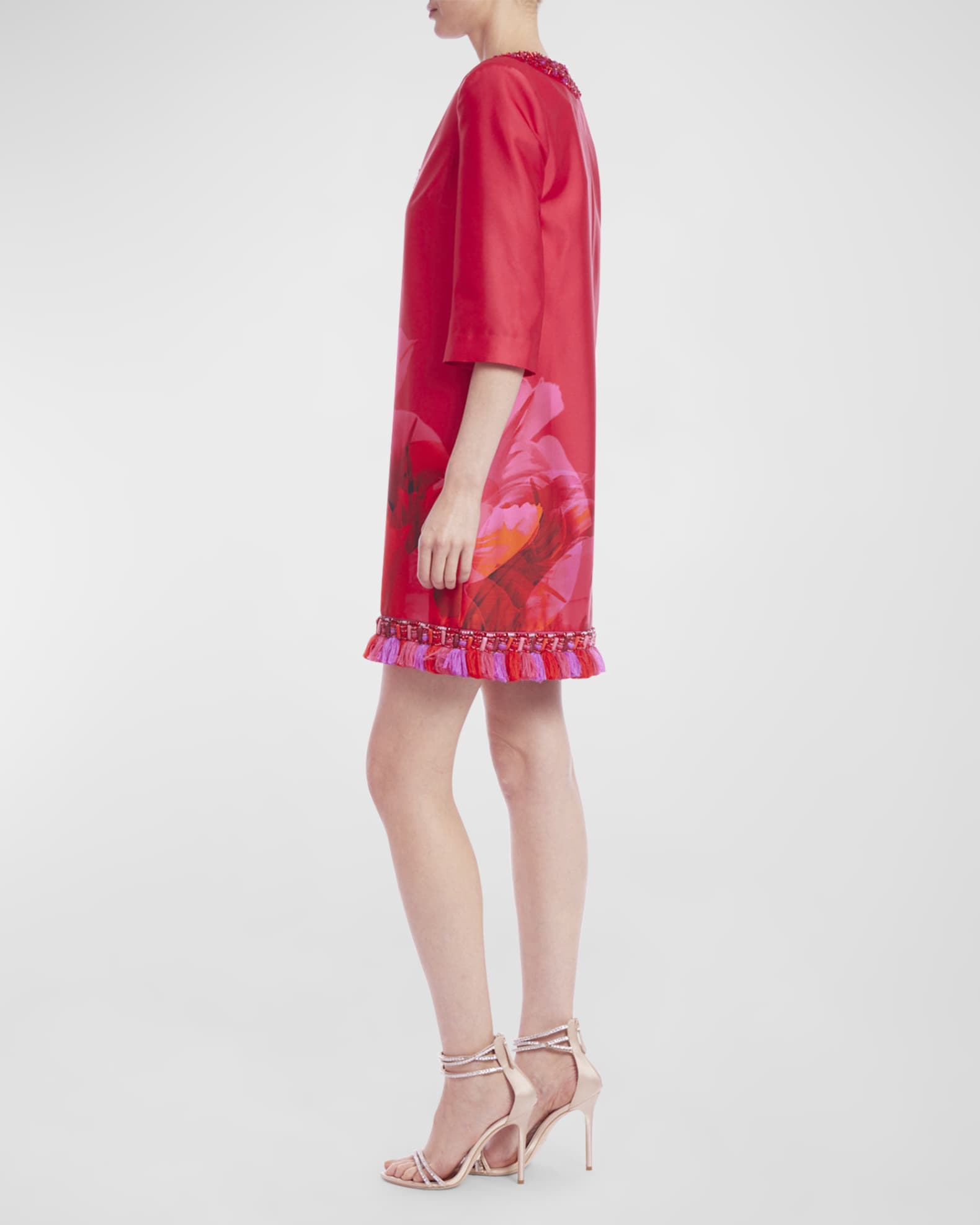 Badgley Mischka Collection Jewel-Embellished Tasseled Tunic Mini Dress ...