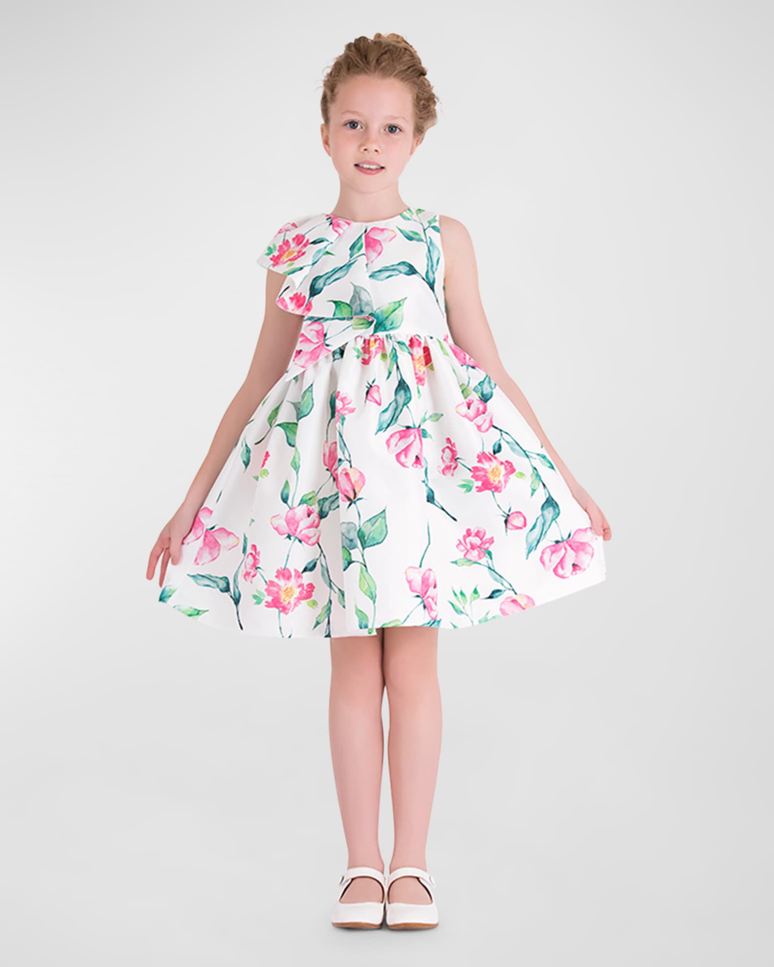 Girl's Floral Blush Ruffled Sleeveless Dress, Size 3T-10 1