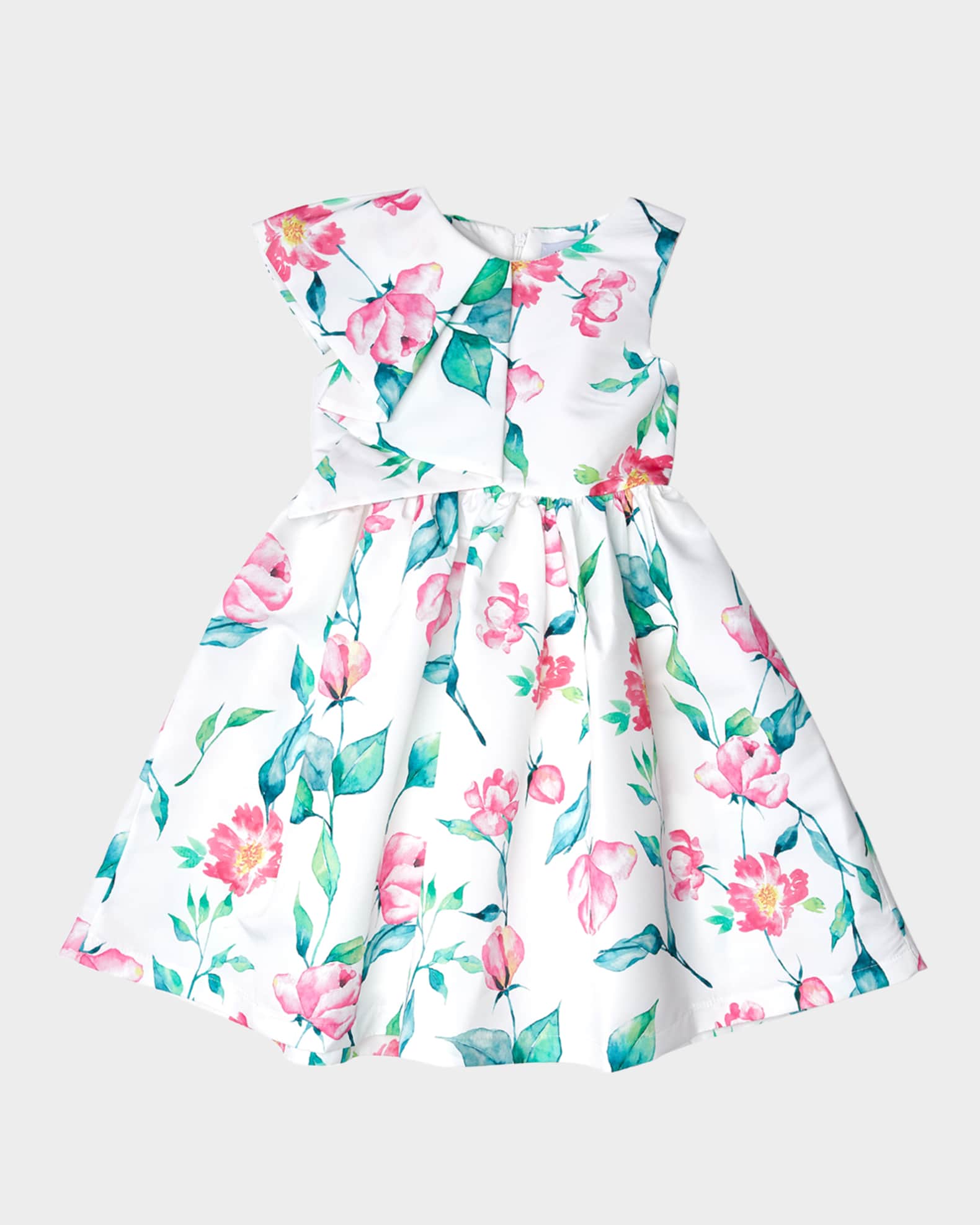 Girl's Floral Blush Ruffled Sleeveless Dress, Size 3T-10 0