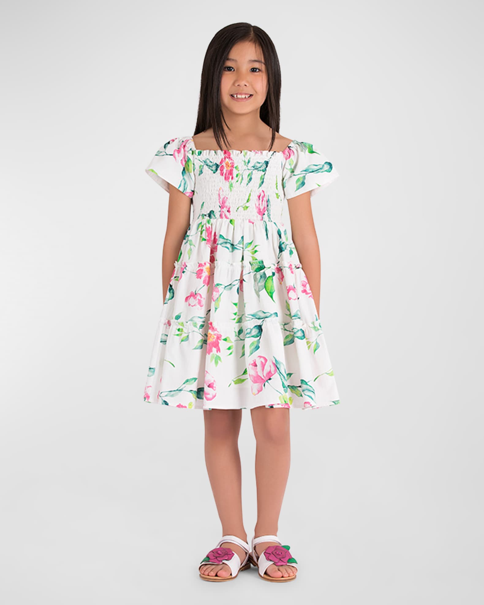 Girl's Floral Summer Smocked Cotton Mini Dress, Size 3T-10 1