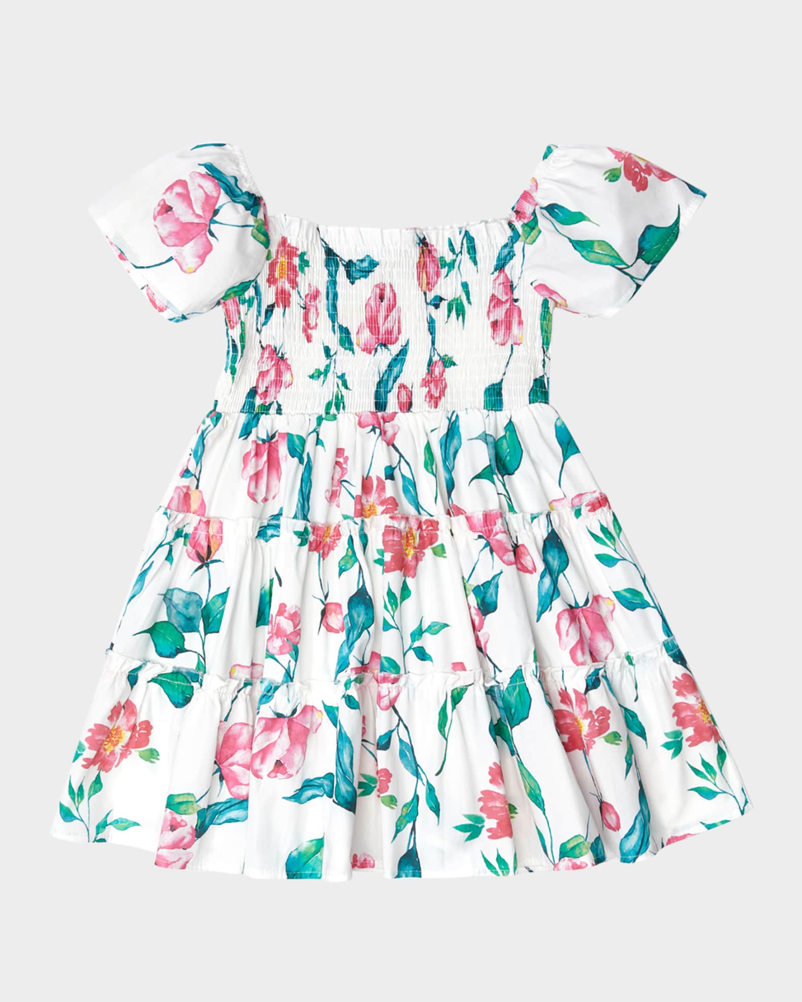 Girl's Floral Summer Smocked Cotton Mini Dress, Size 3T-10 0