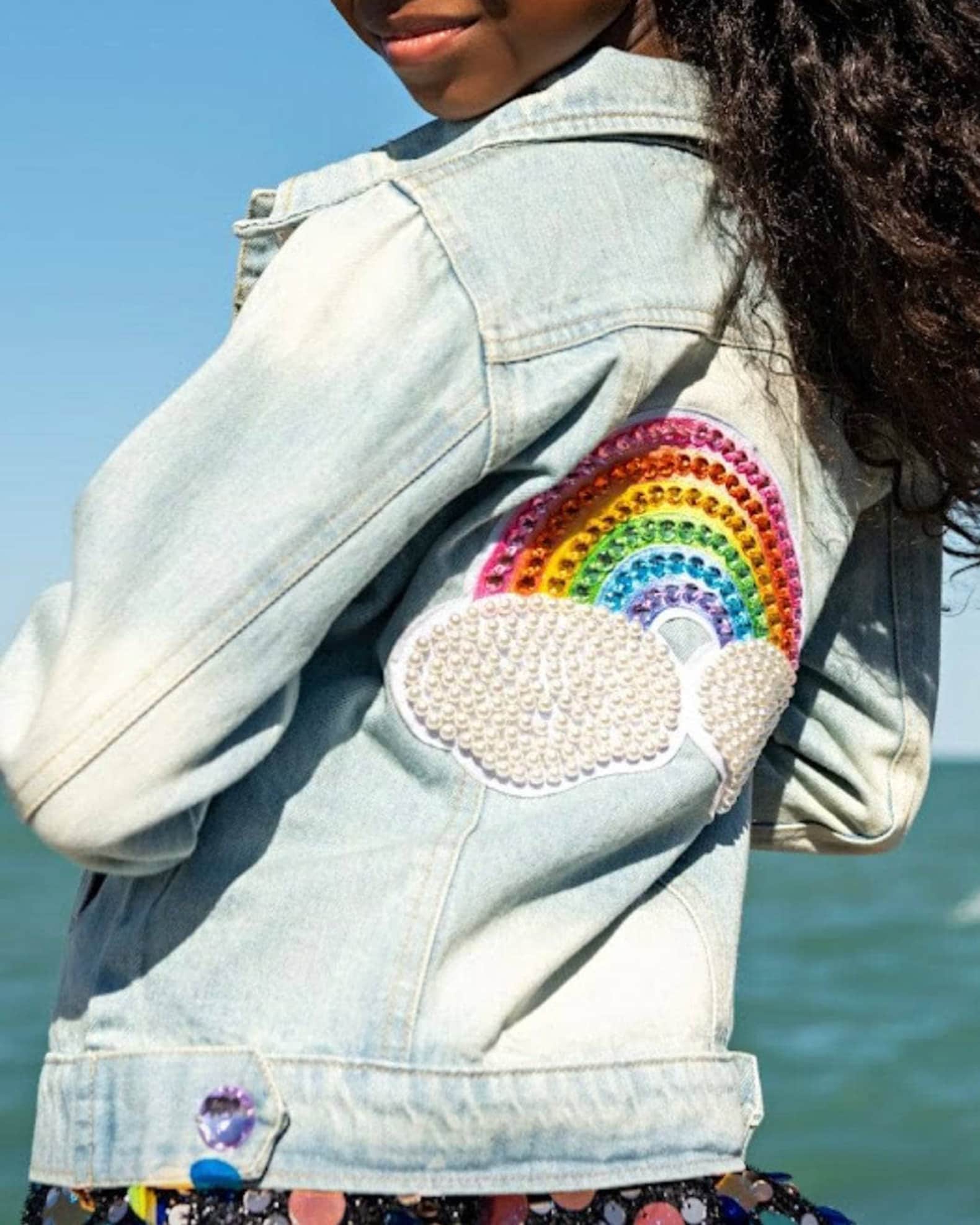 Girl's Rainbow Pearl Denim Jacket, Size 2-14 1