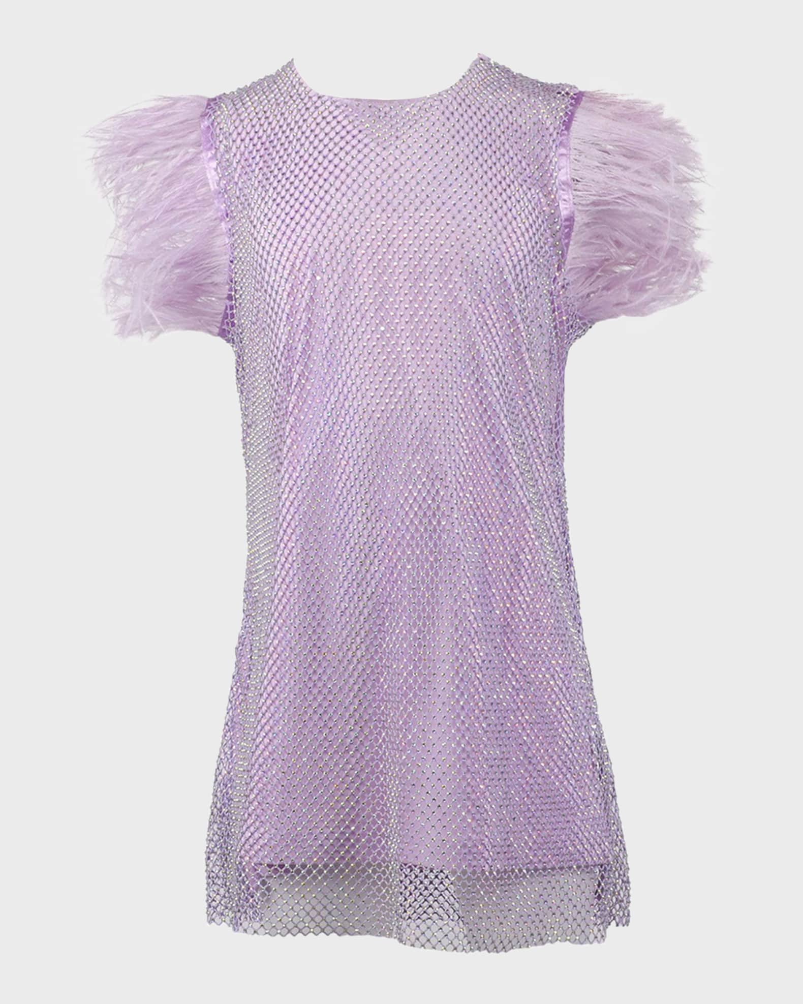 Lola + The Boys Girl's Lavender Crystal Feather Dress, Size 4-12