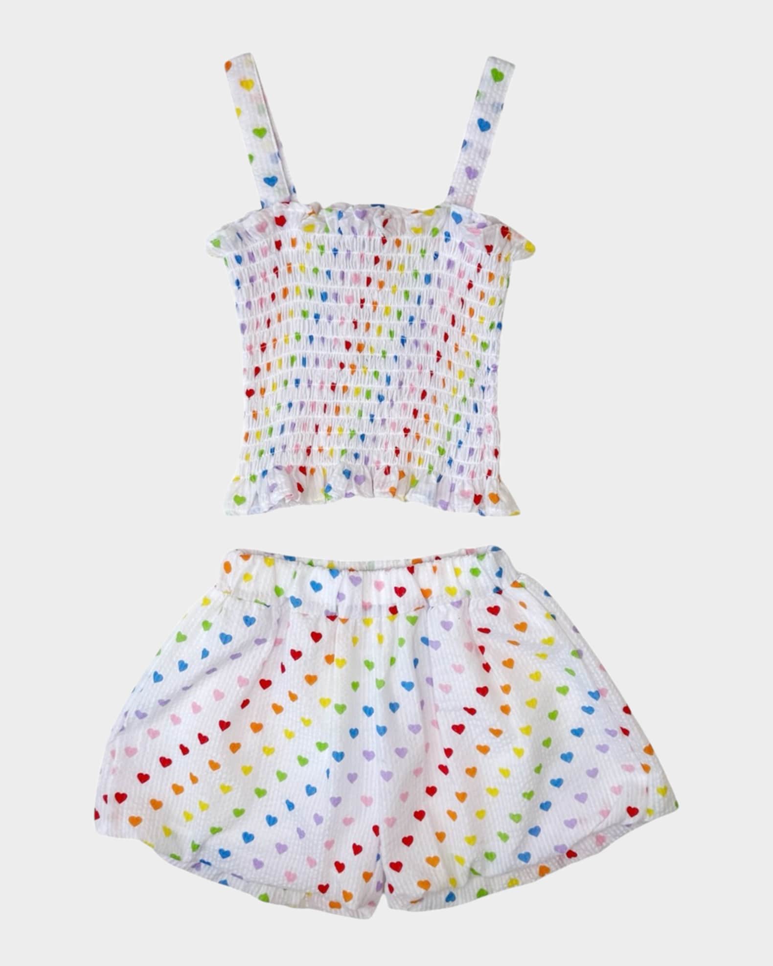 Girl's Rainbow Hearts Tank & Shorts Set, Size 2-12 0