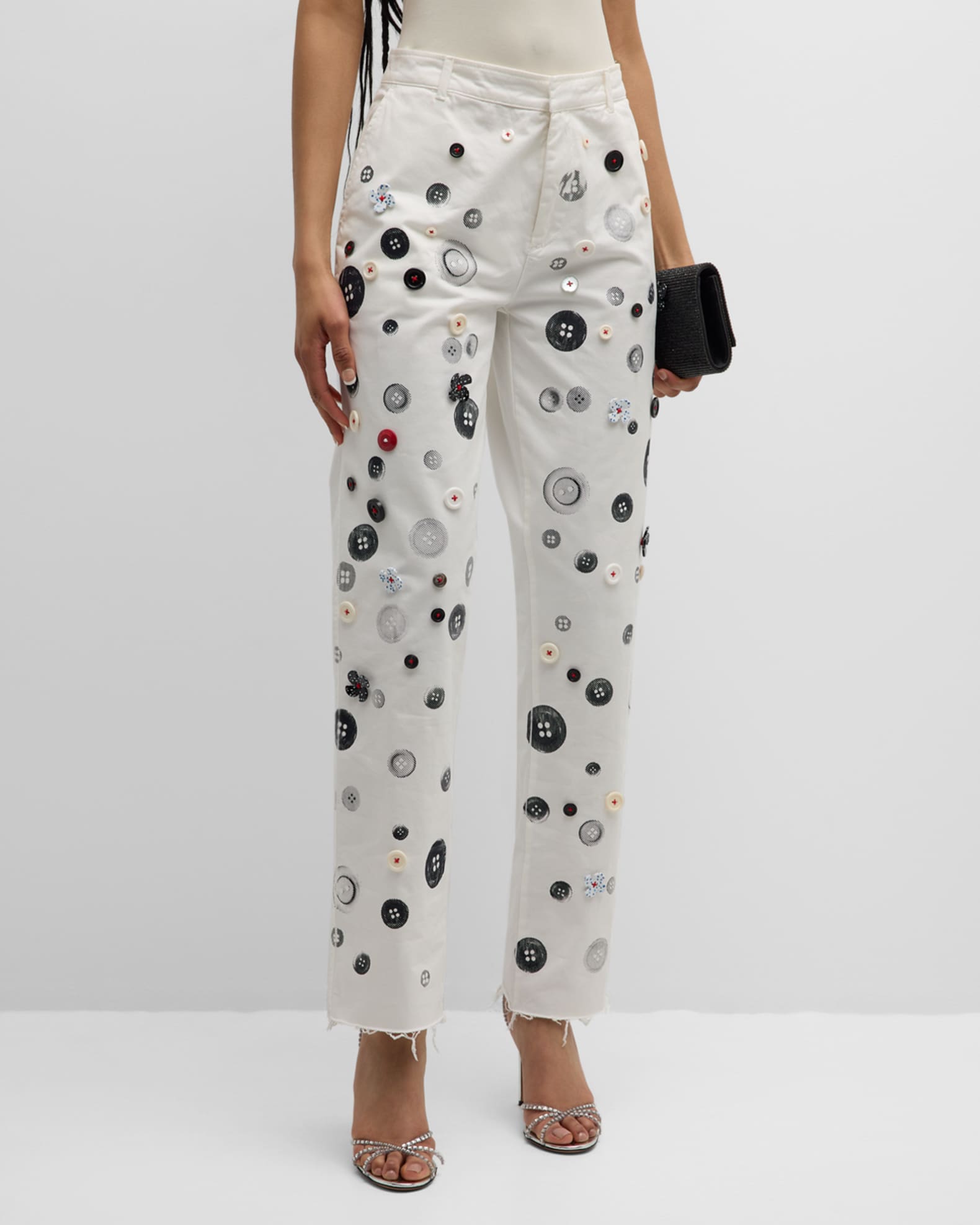 Existential Buttons Embellished Straight-Leg Ankle Chinos 1