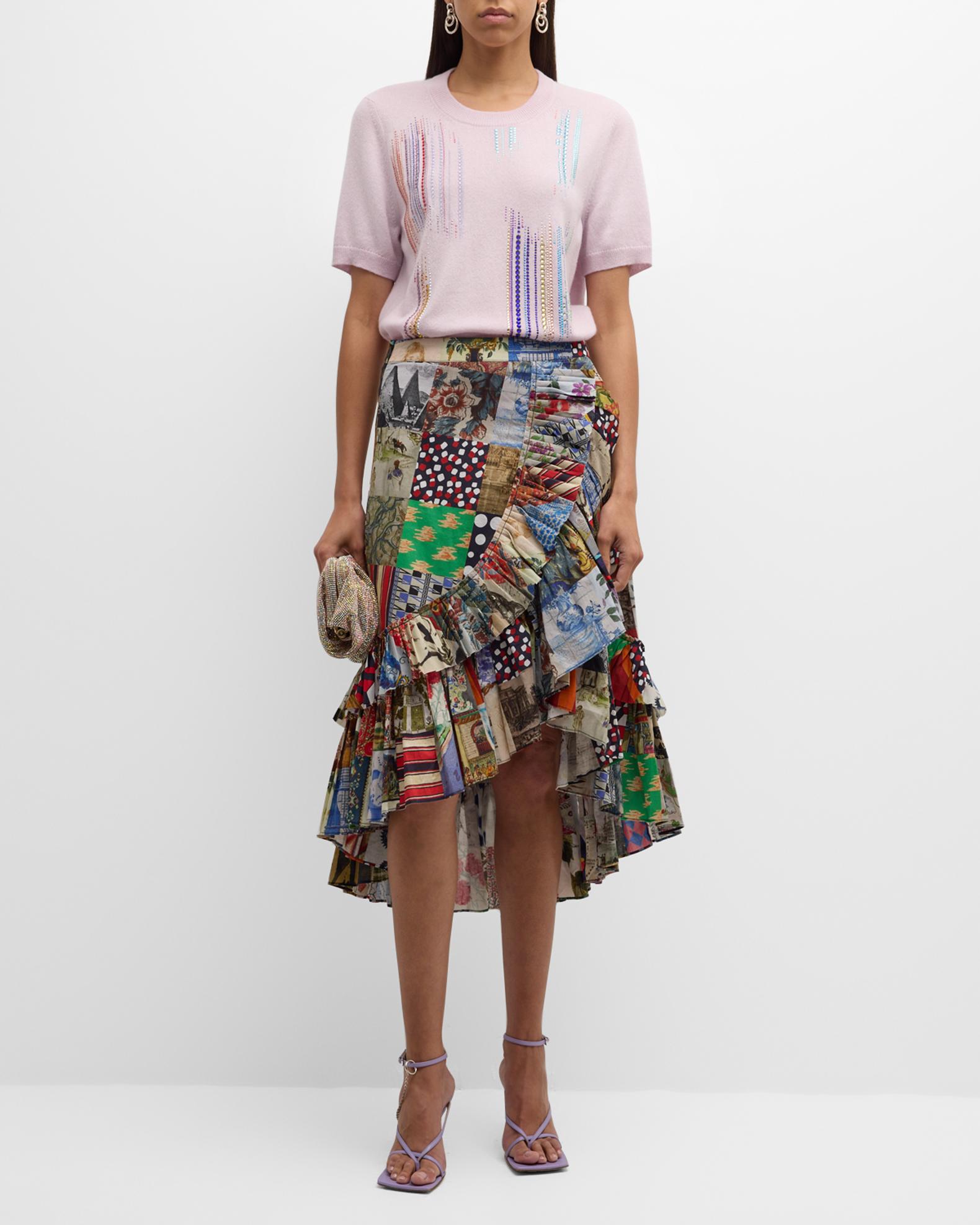 Libertine Bloomsbury Collage Summer Ruffled Midi Skirt | Neiman Marcus