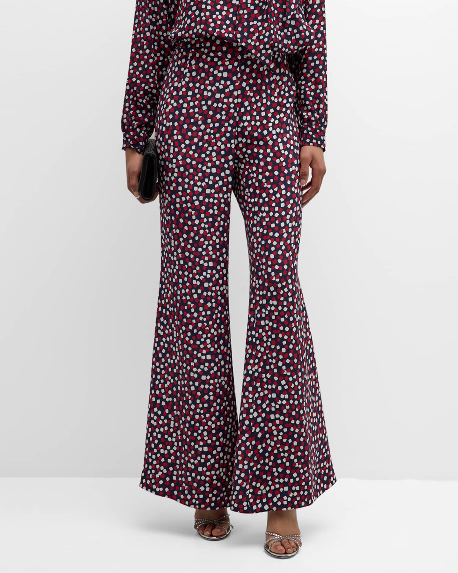 Confetti-Print High-Rise Trumpet Flared Pants 1