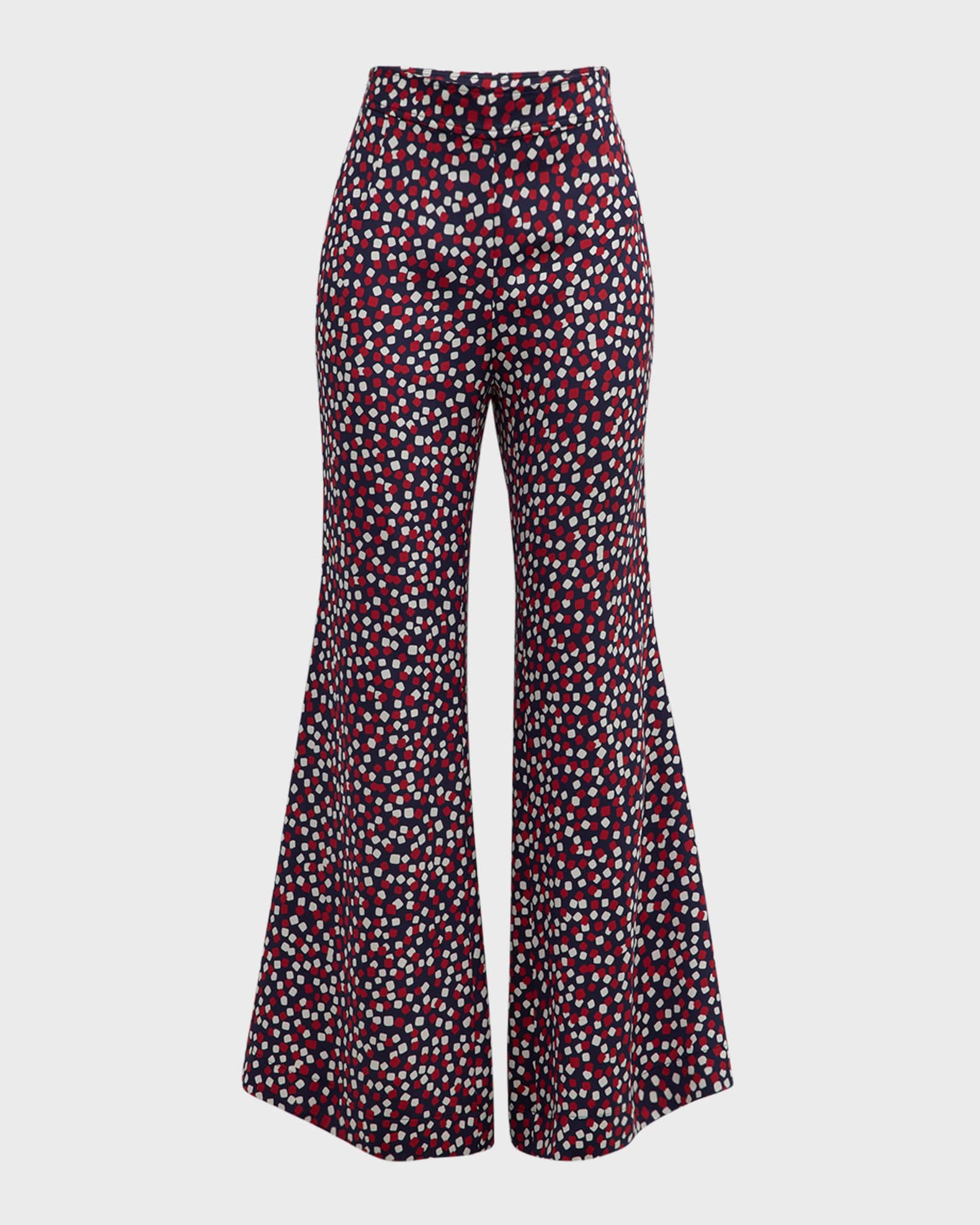 Confetti-Print High-Rise Trumpet Flared Pants 0