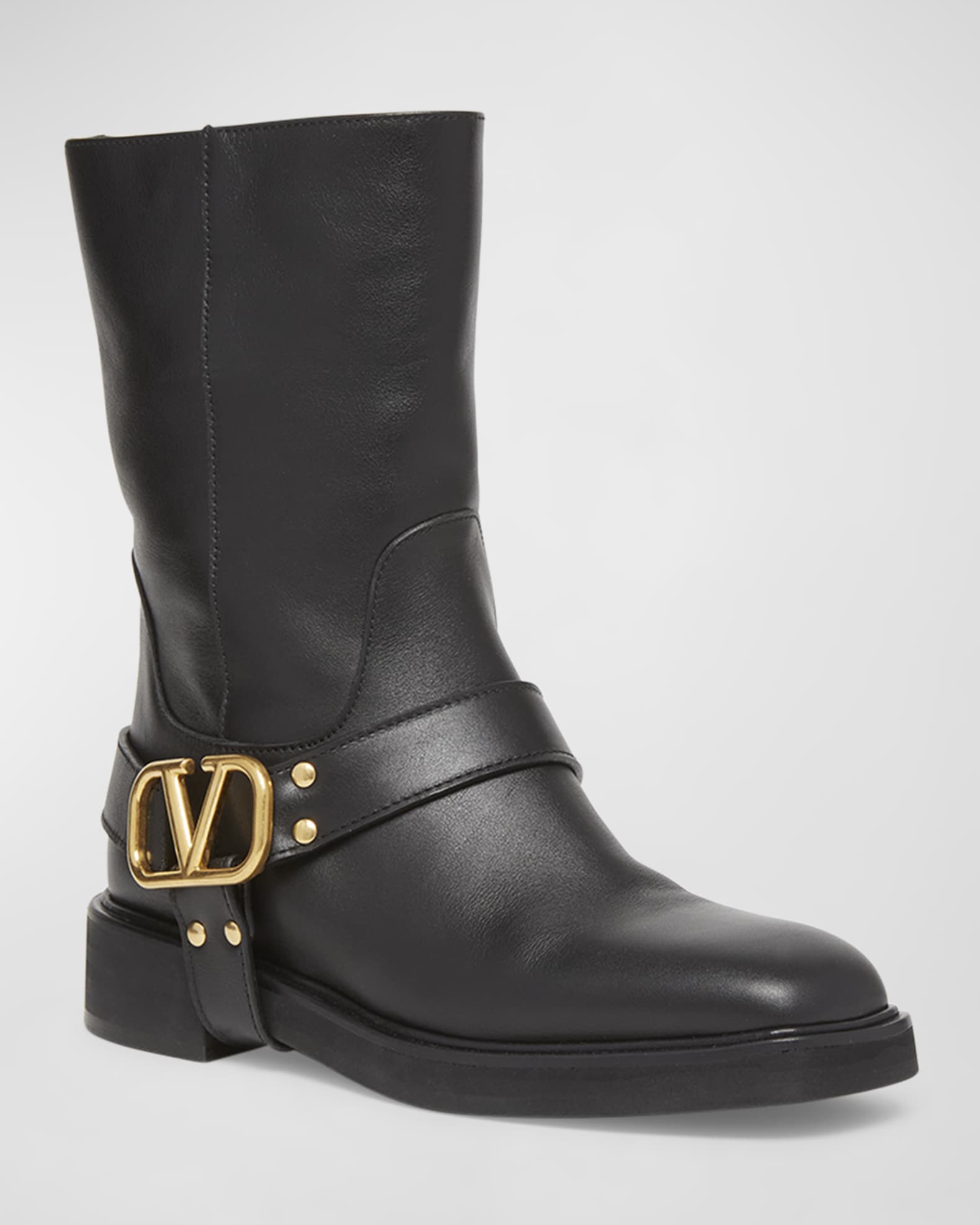Leather biker ankle boots with bejewelled straps online