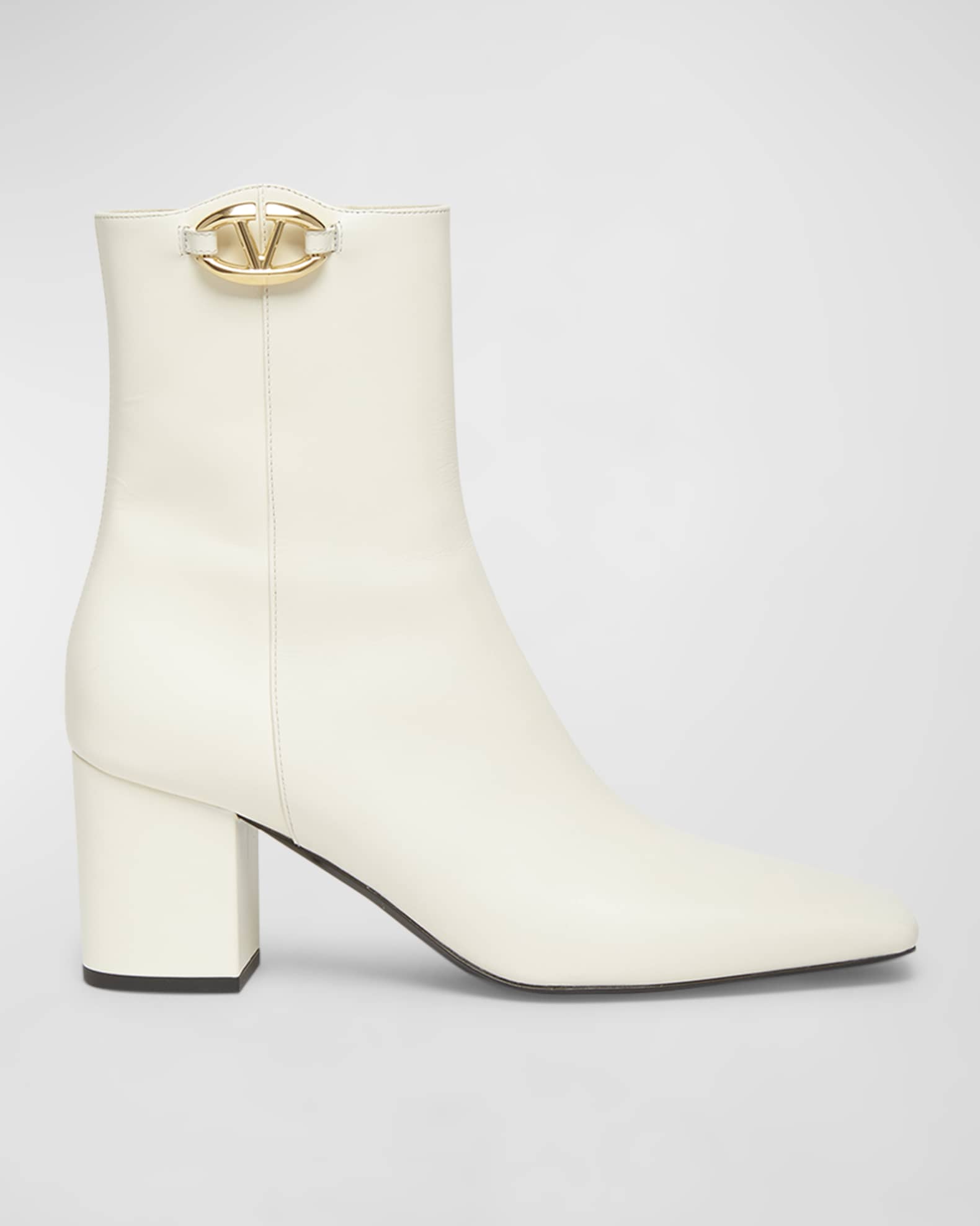 VLogo Leather Block Heel Booties