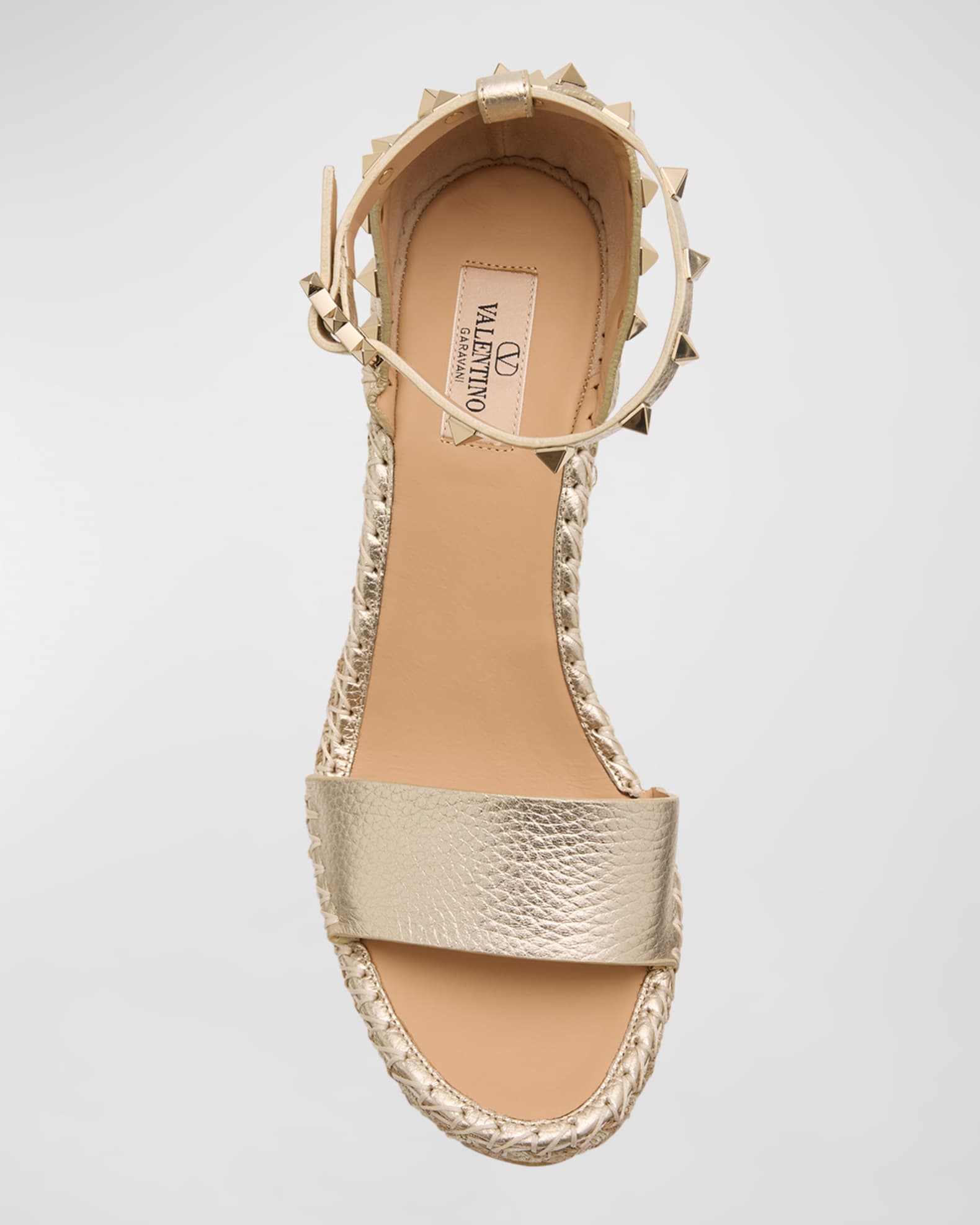 Valentino Rockstud Espadrille Wedge Sandals Skin