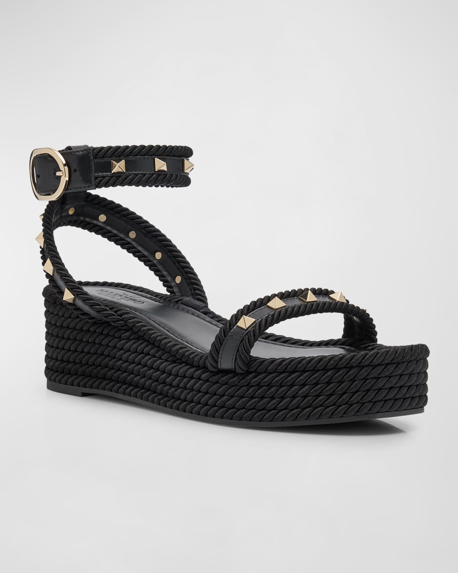 Valentino Garavani Rockstud Leather Ankle-Strap Espadrilles