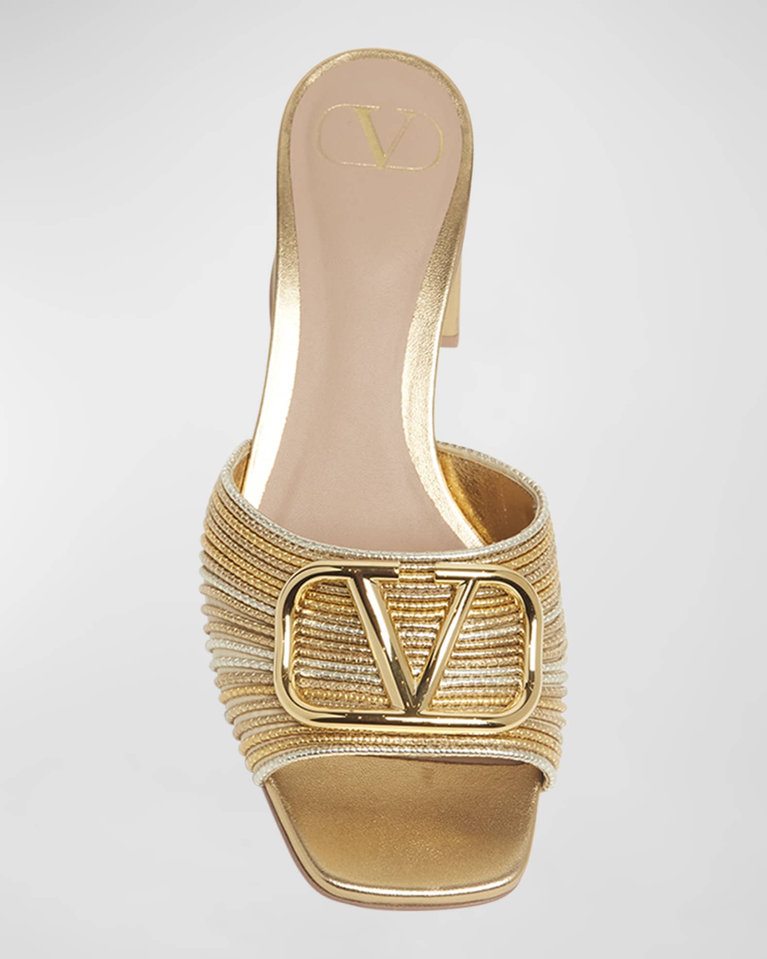 Valentino Garavani VLogo Metallic Block-Heel Slide Sandals