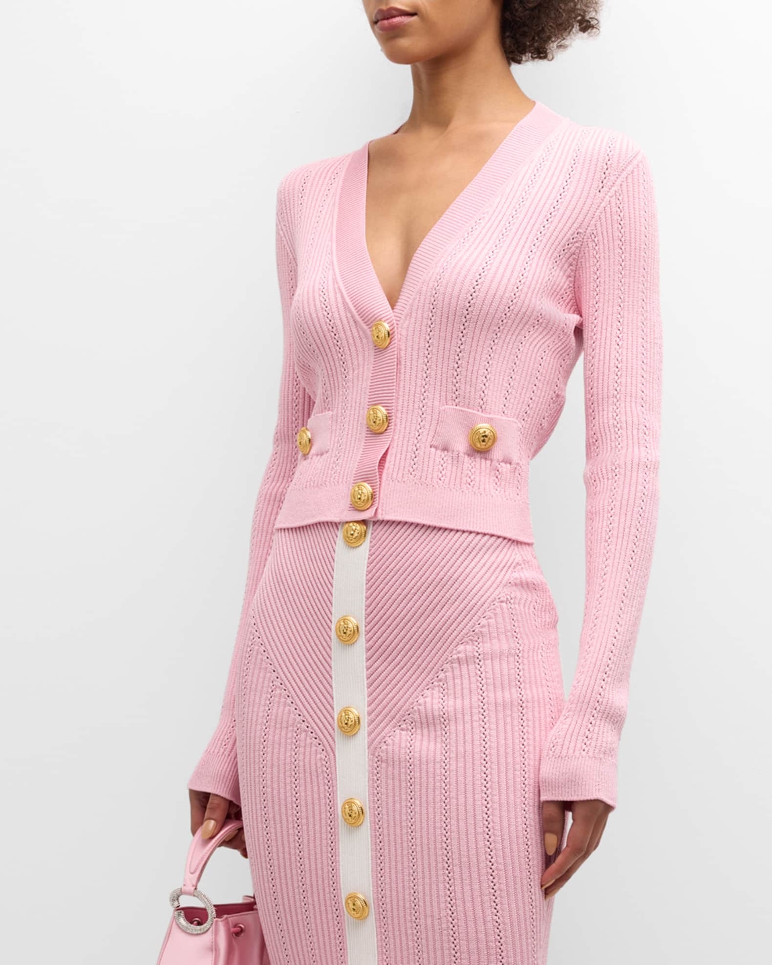 Balmain short-sleeved buttoned cardigan - Pink
