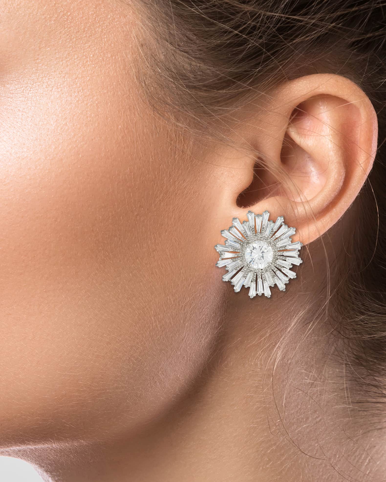 Round and Baguette Cubic Zirconia Sparkle Burst Post Earrings 1