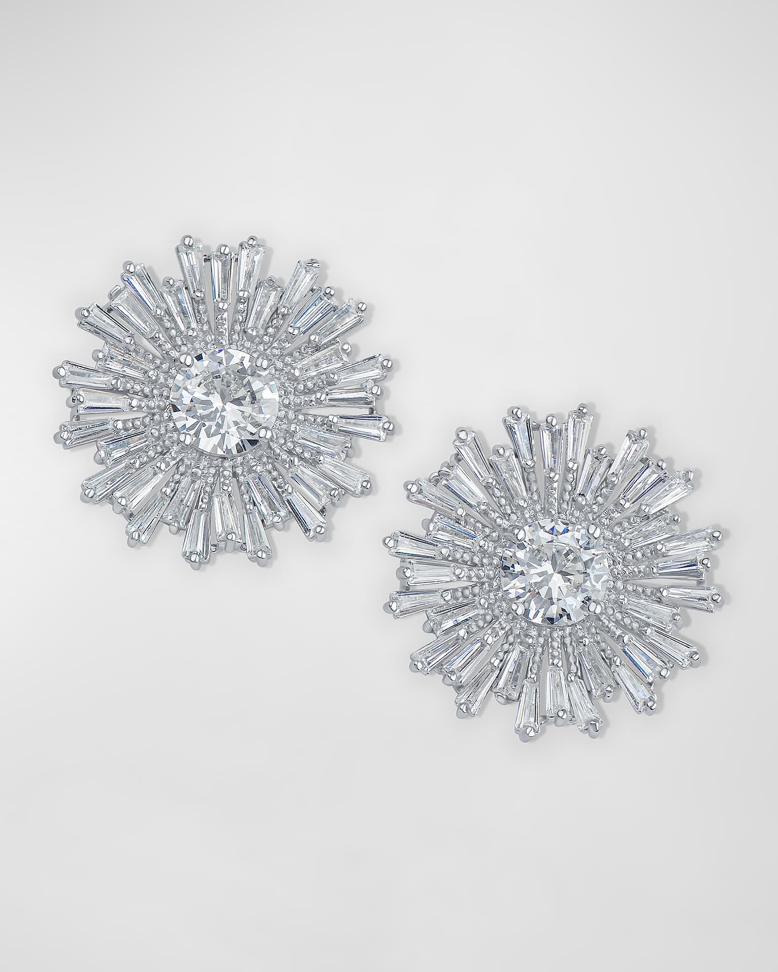 Round and Baguette Cubic Zirconia Sparkle Burst Post Earrings 0