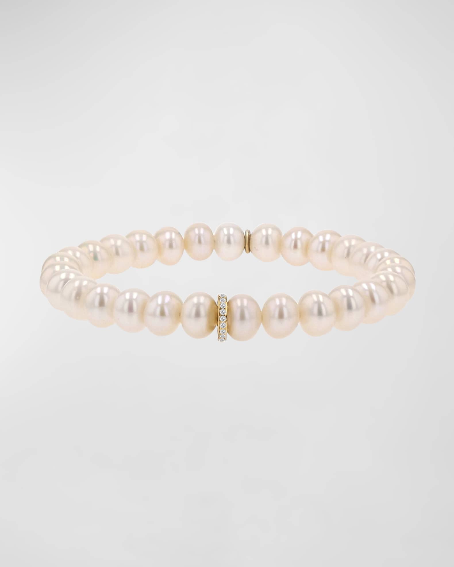 Pearl 8mm Beaded Bracelet with Pave Diamond Rondelle 0