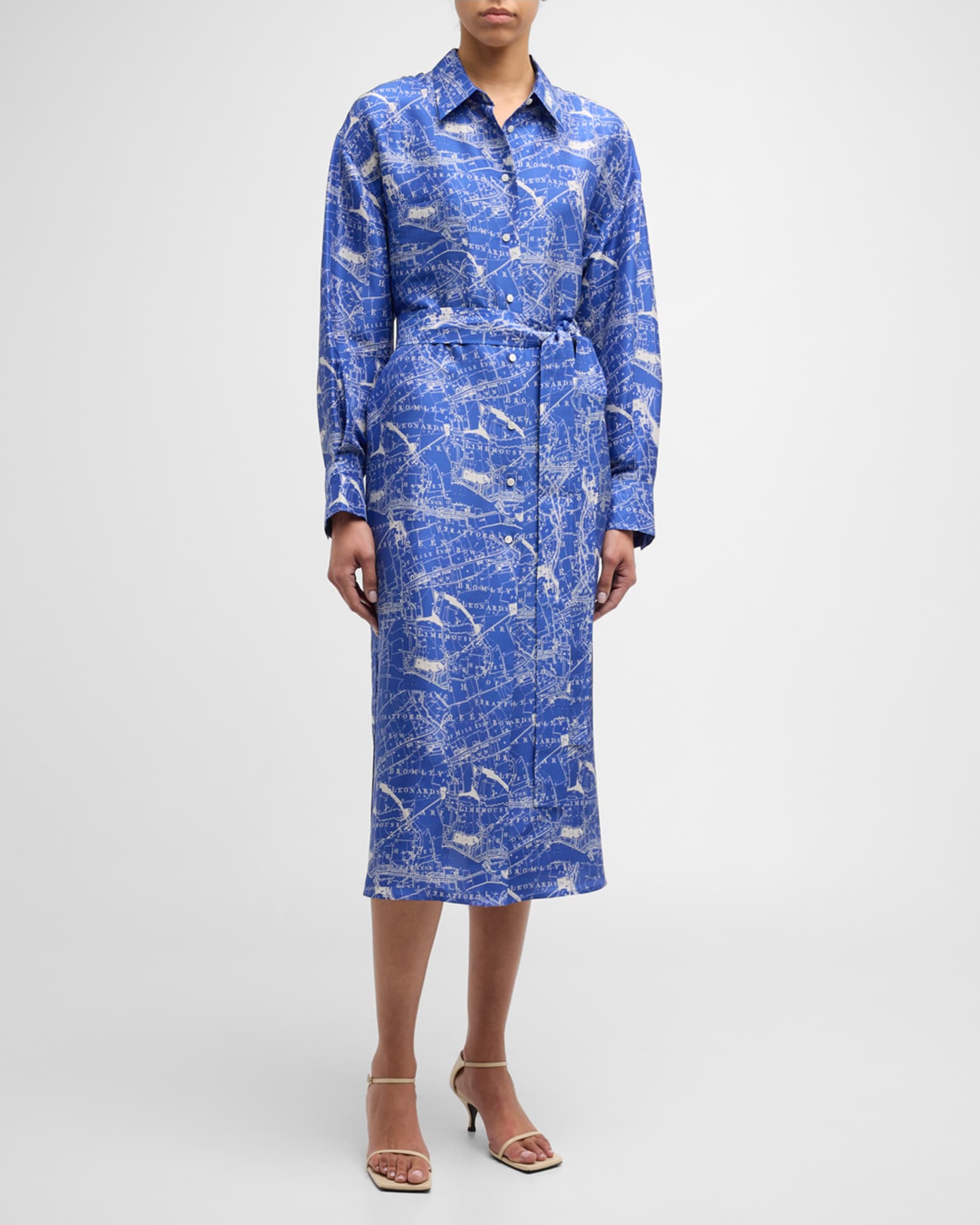 Oroton MapPrint Silk Midi Shirtdress Neiman Marcus