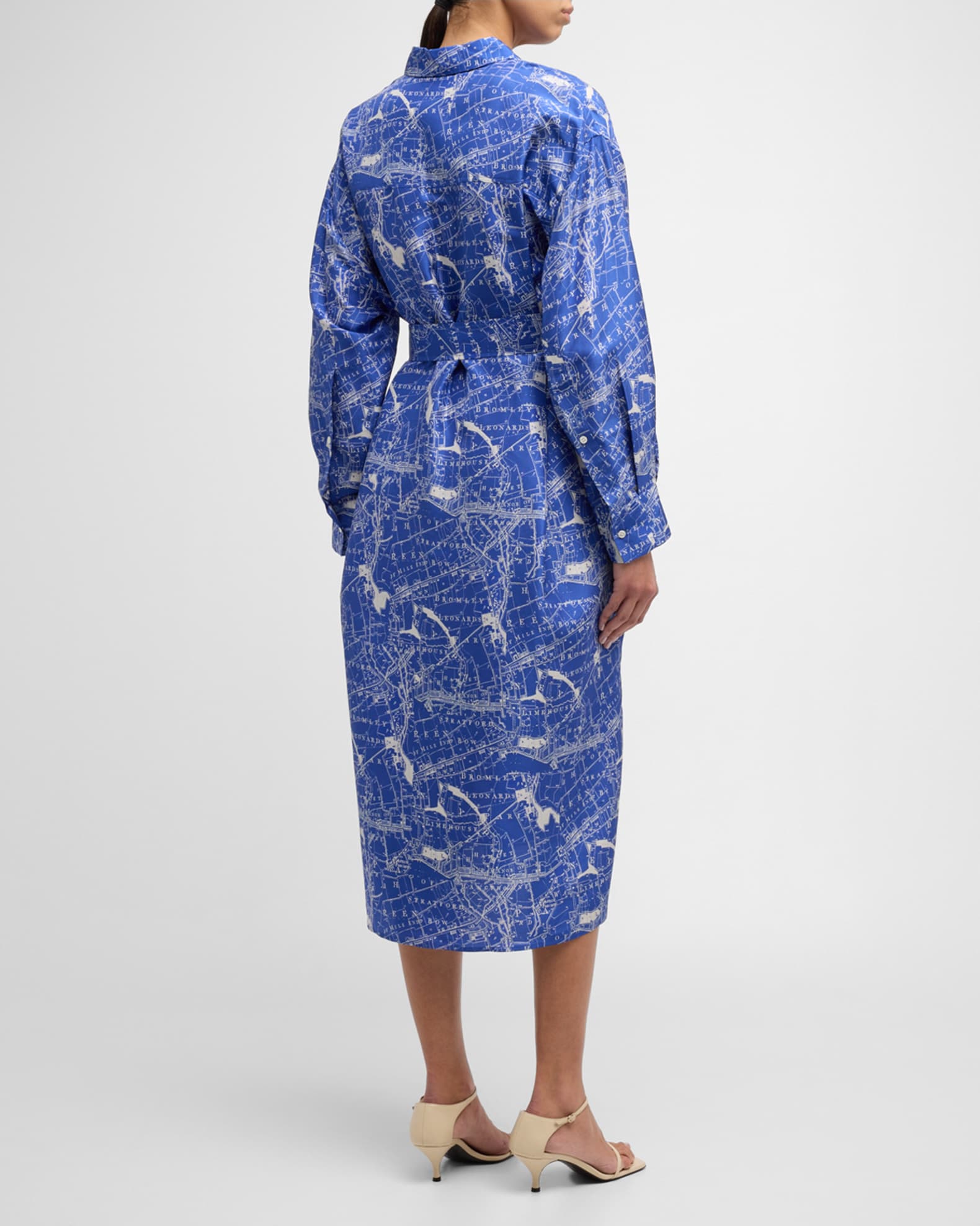 Oroton MapPrint Silk Midi Shirtdress Neiman Marcus