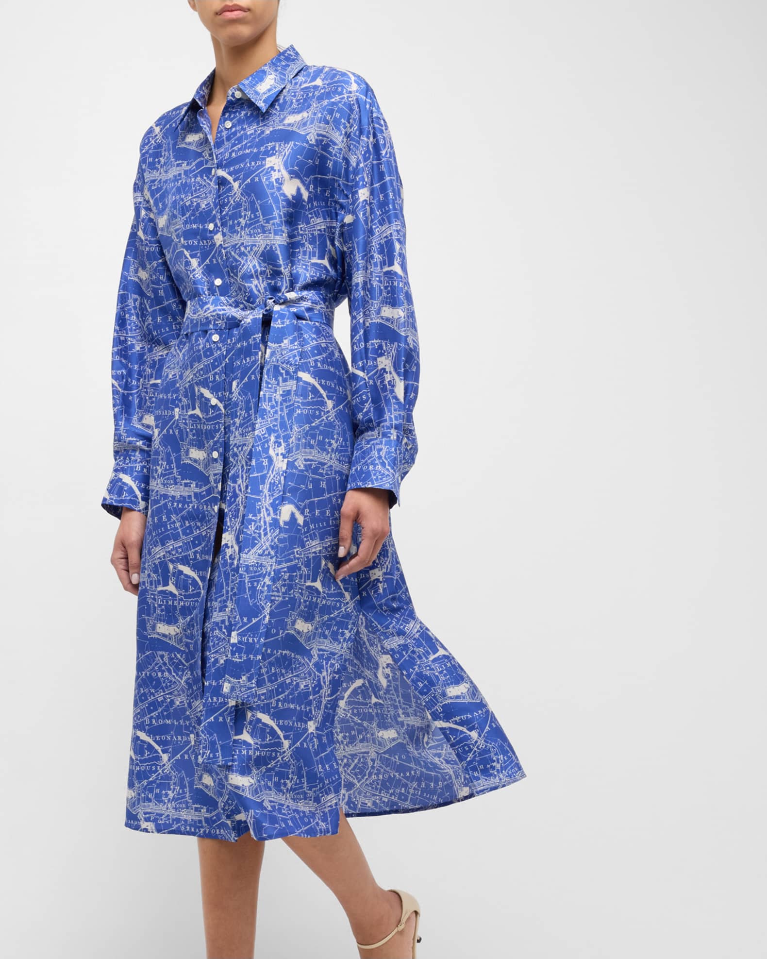 Oroton MapPrint Silk Midi Shirtdress Neiman Marcus
