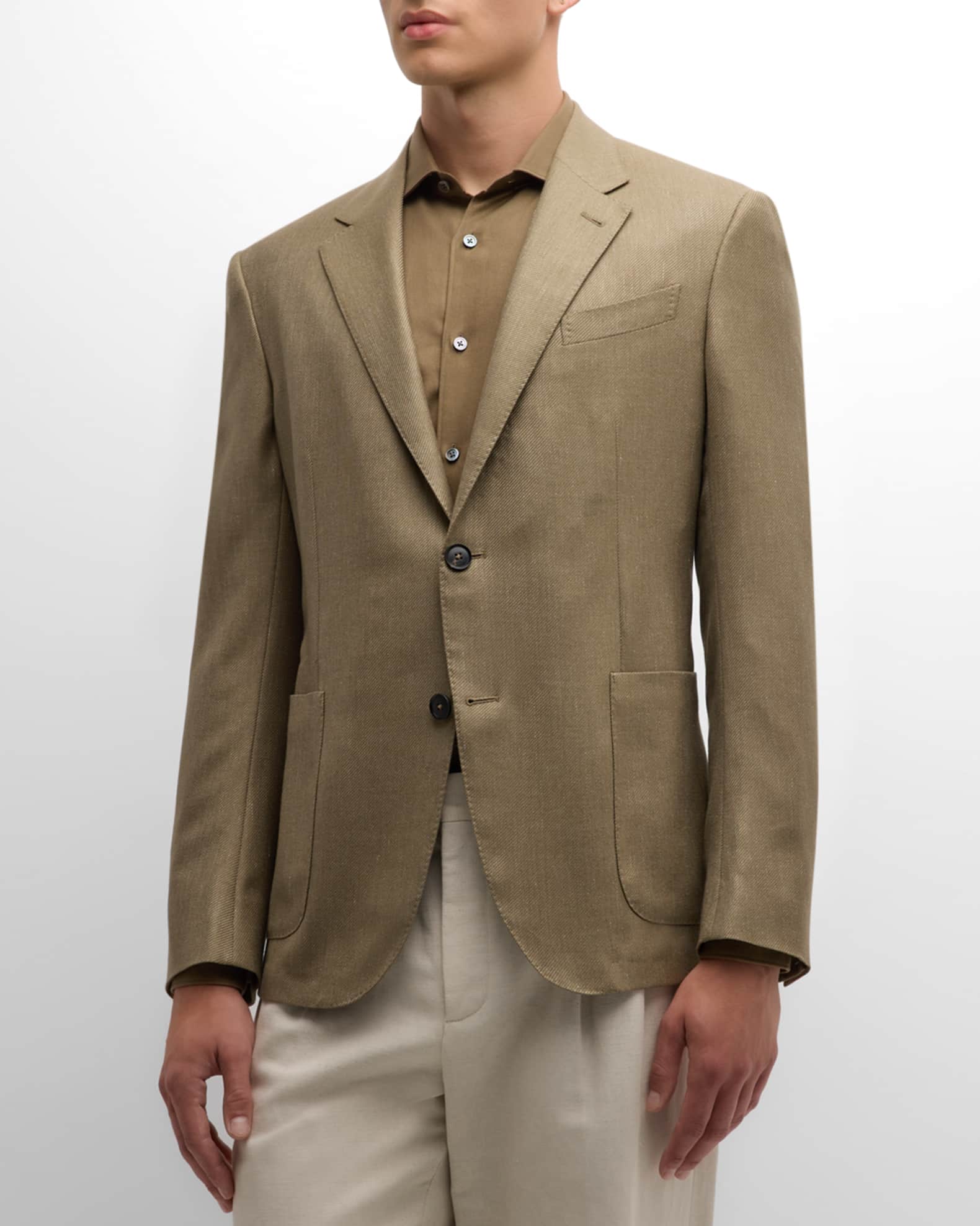 Zegna Cashmere Blend Twill Sport Coat Medium Beige Solid