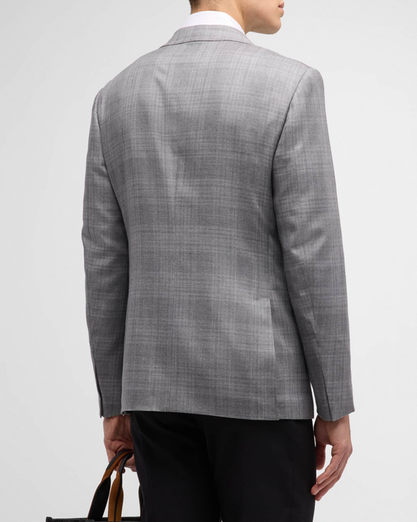 ZANELLA Mens Gray Single Breasted, Plaid Regular Fit Wool Blend Sport Coat