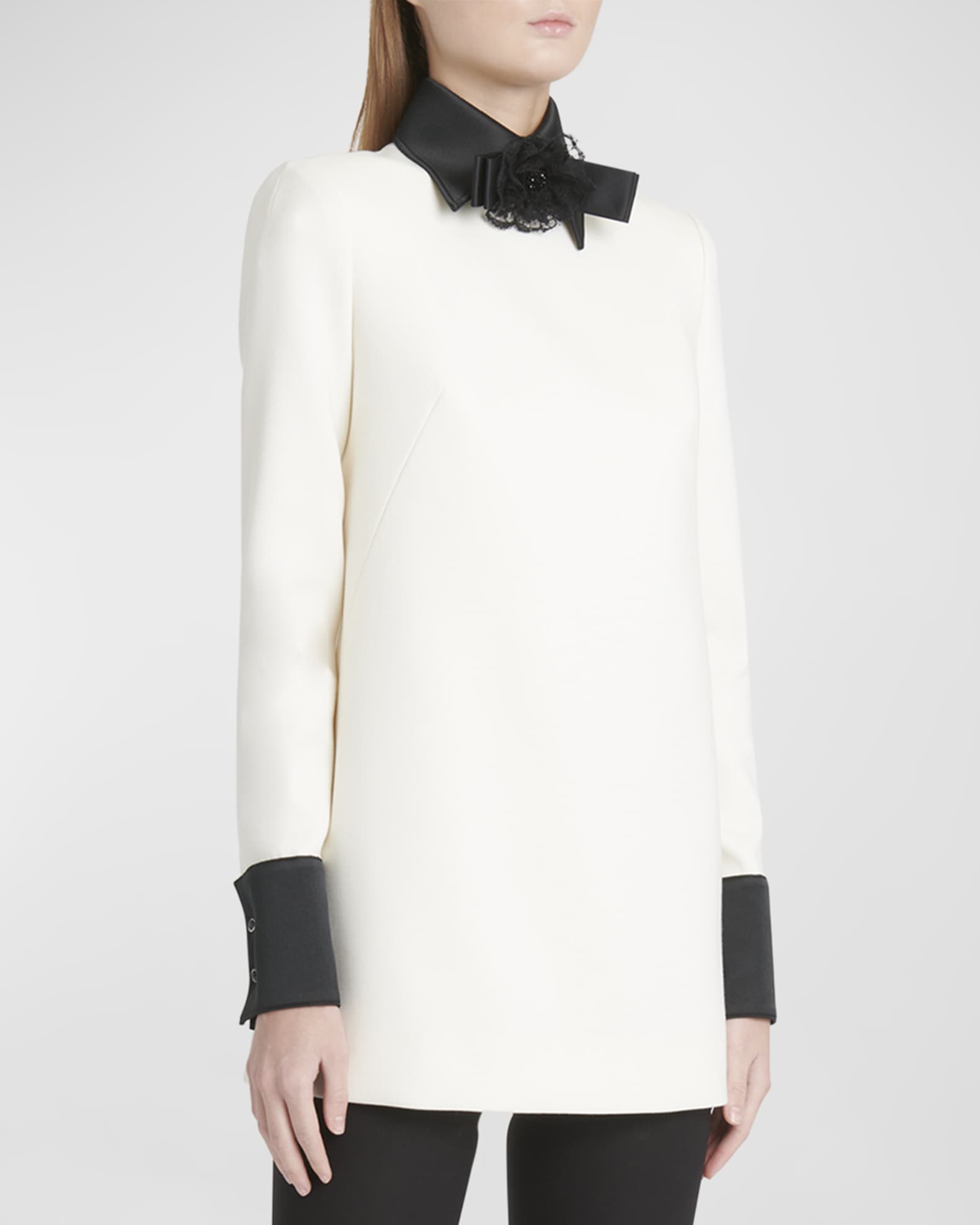 Anna-Kaci Women¡¯s Contrast Collar Long Sleeve Top with Deep V Neckline Striped Cuffs and Tailored Trim Detailing
