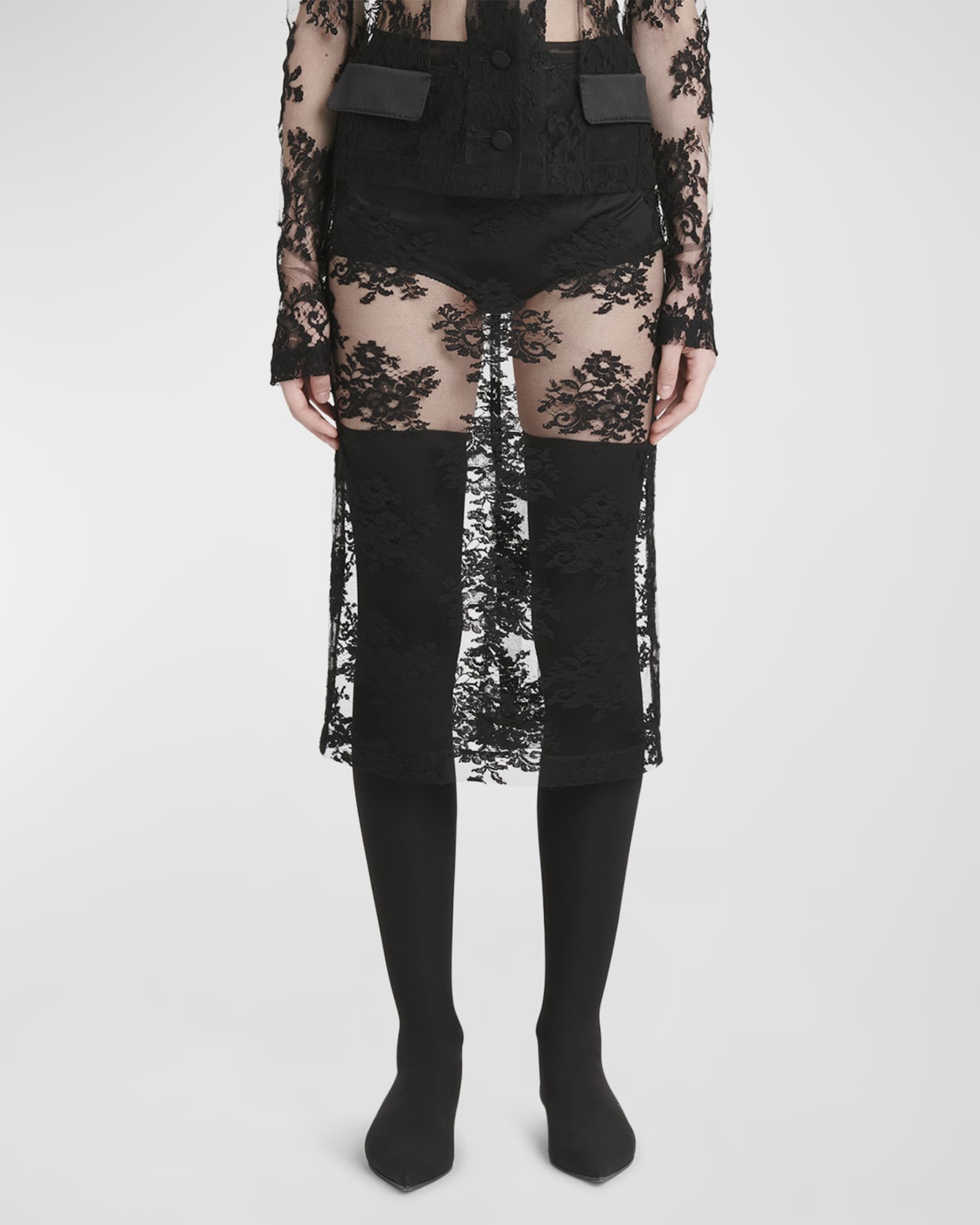 Dolce&Gabbana Pizzo Chantilly Lace Midi Skirt | Neiman Marcus