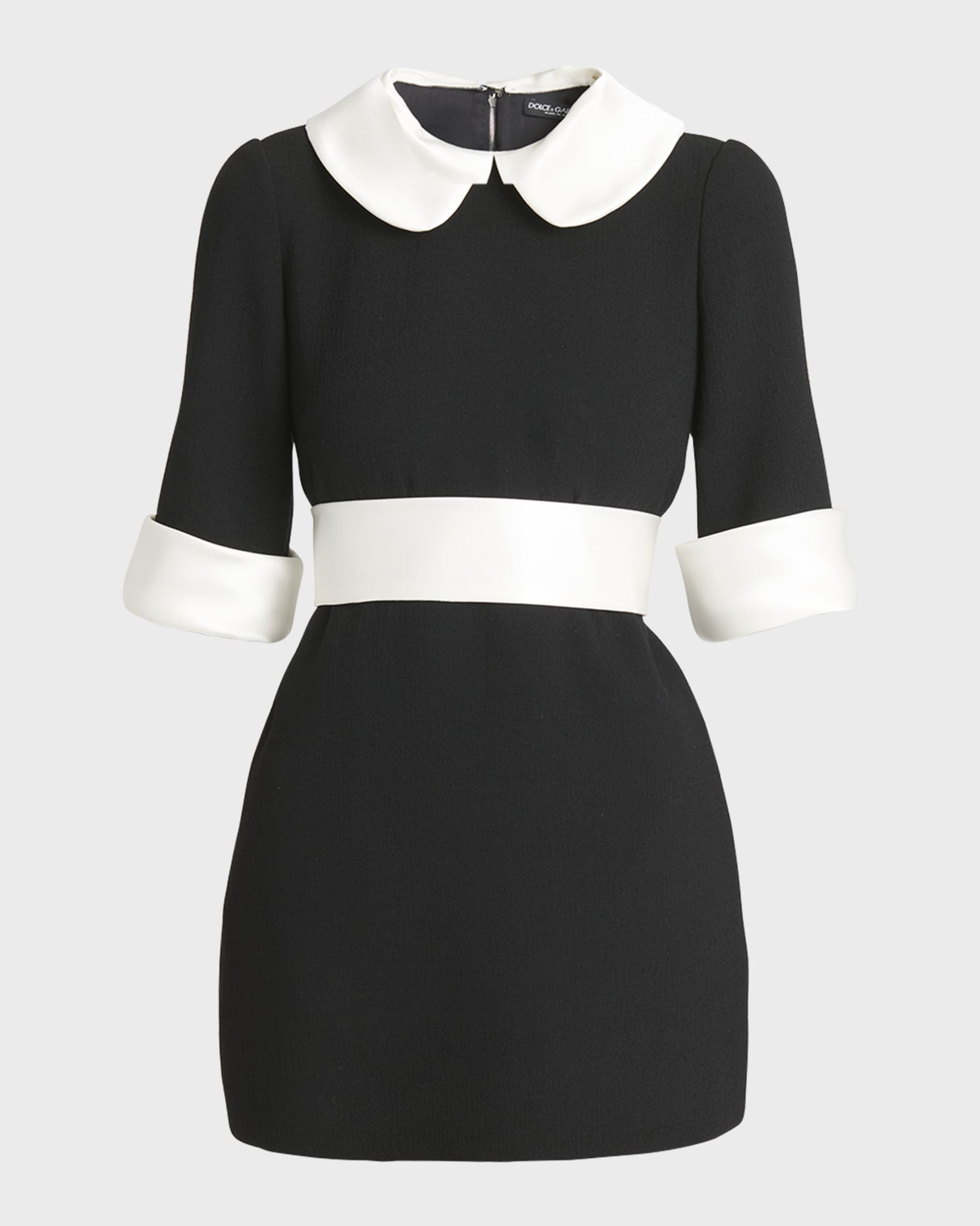 Dolce Gabbana Peter Pan Collar Short Sleeve Belted Crepe Mini Dress Neiman Marcus