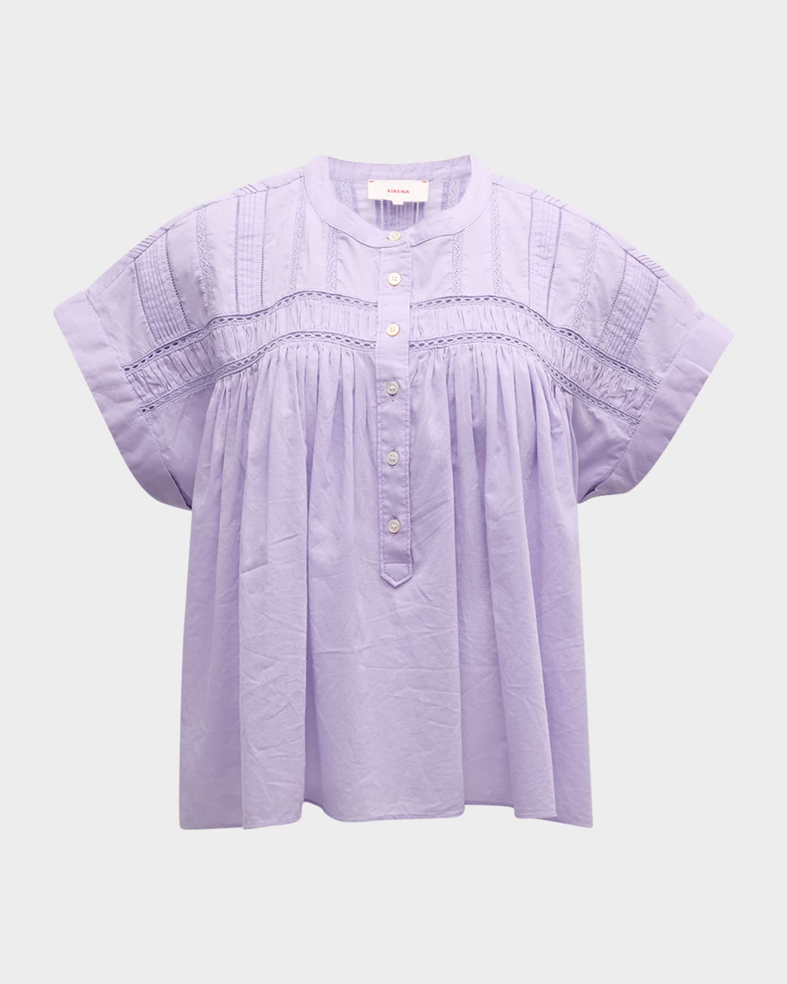 Xirena Louelle Ruched Lace-Trim Cotton Top