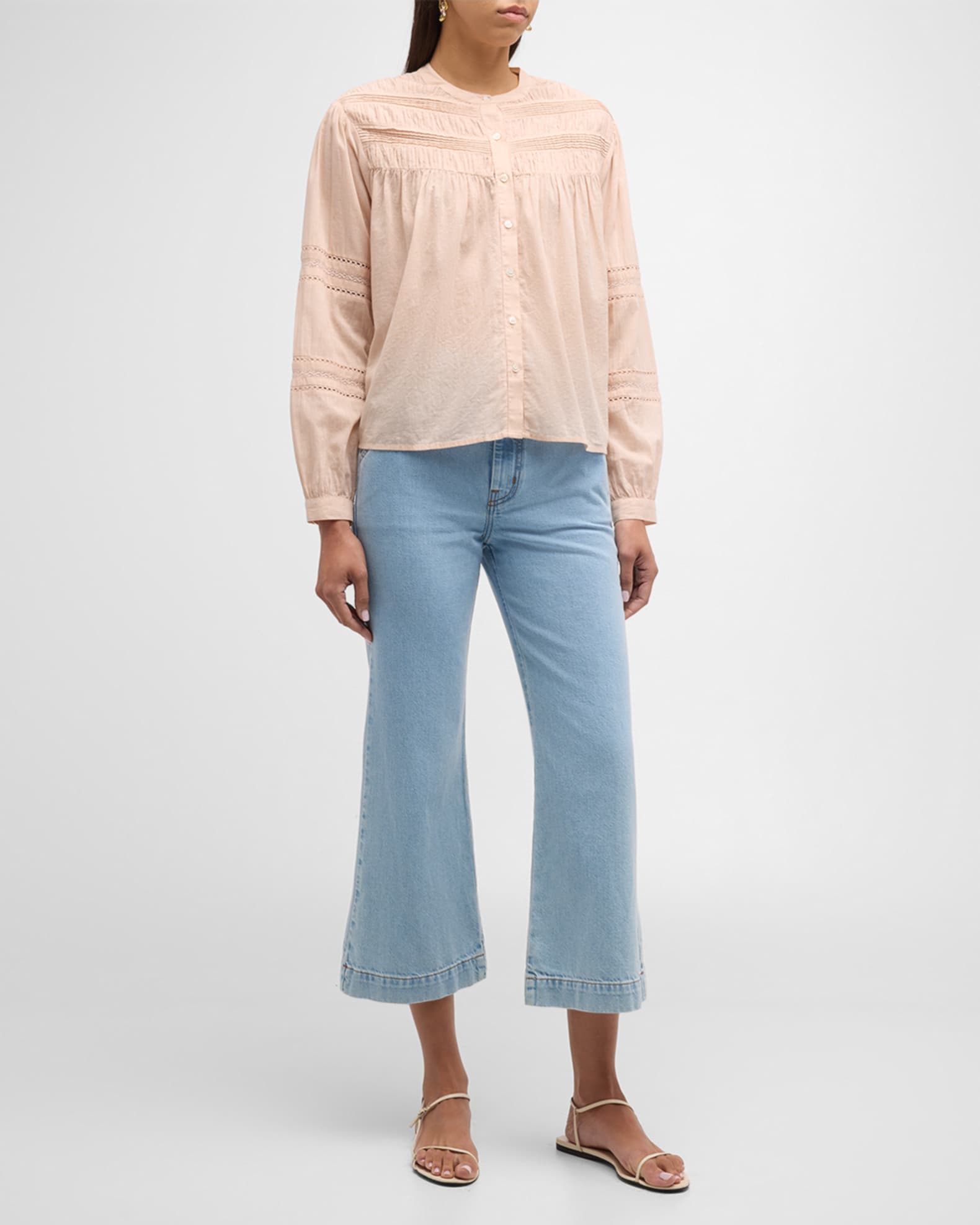 Xirena Allie Shirred Lace-Inset Cotton Shirt | Neiman Marcus