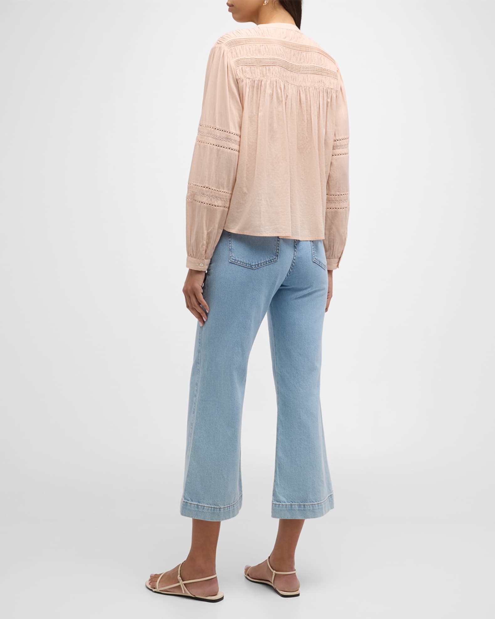 Xirena Allie Shirred Lace-Inset Cotton Shirt | Neiman Marcus