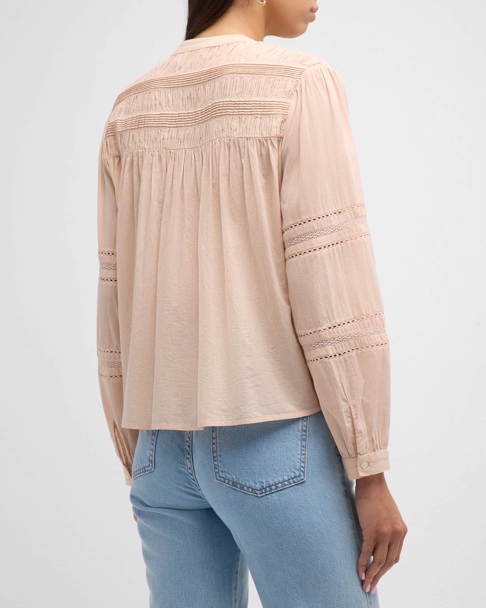 Xirena Allie Shirred Lace-Inset Cotton Shirt | Neiman Marcus