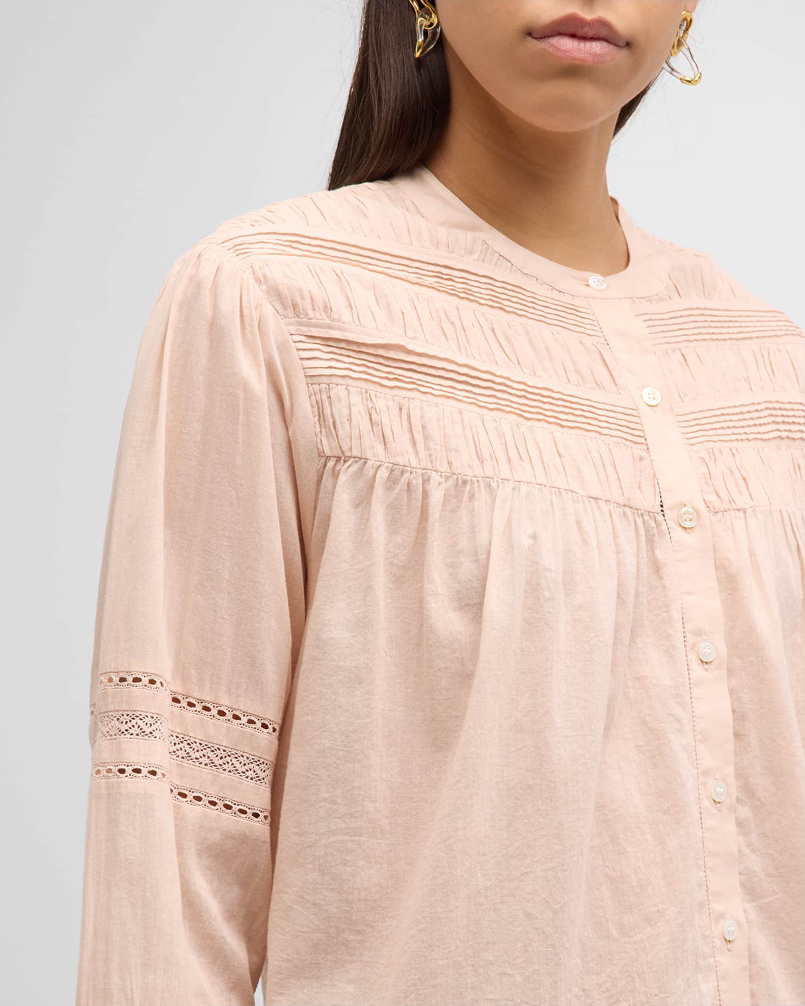 Xirena Allie Shirred Lace-Inset Cotton Shirt | Neiman Marcus