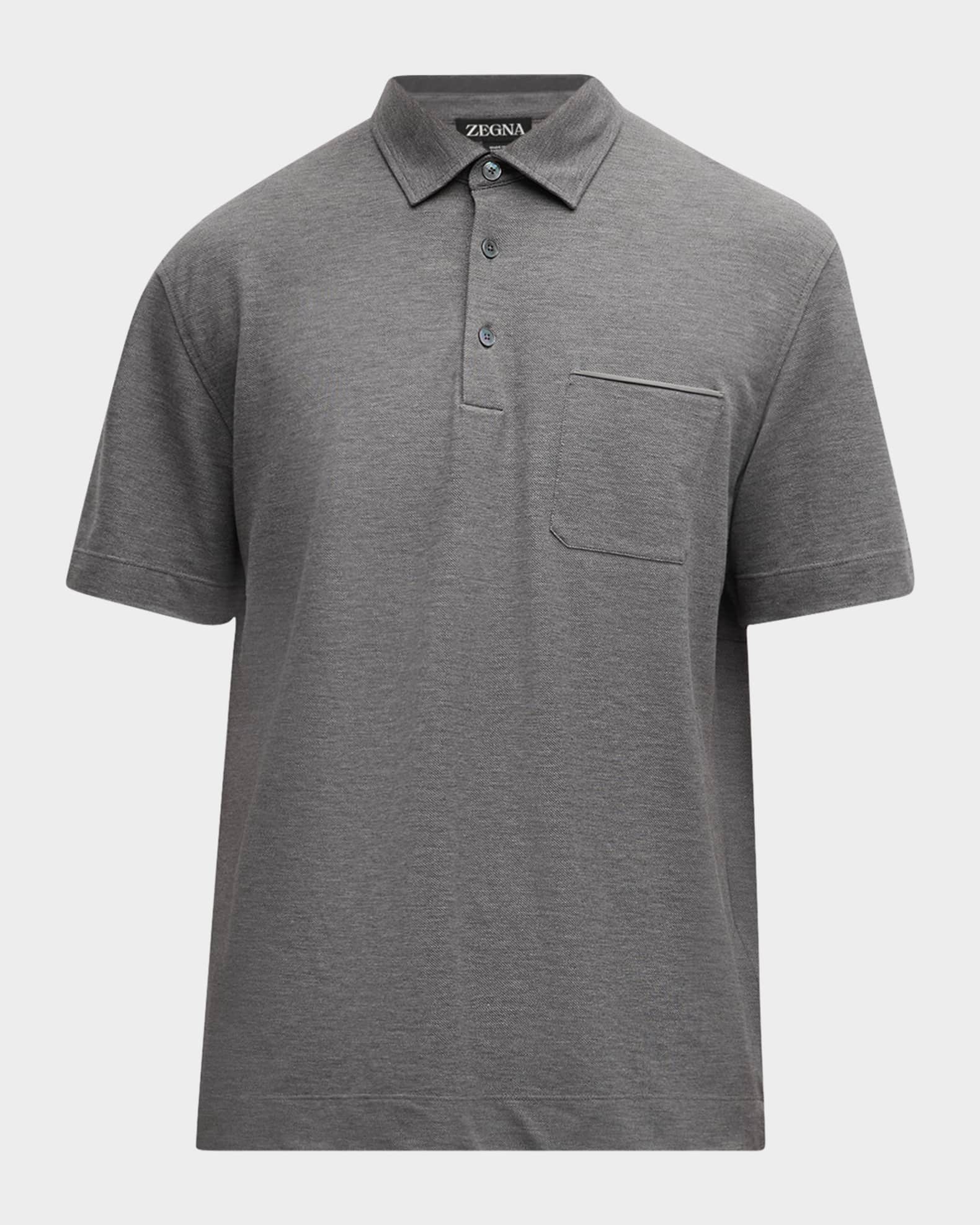 Men's Cotton Polo Shirt with Leather-Trim Pocket