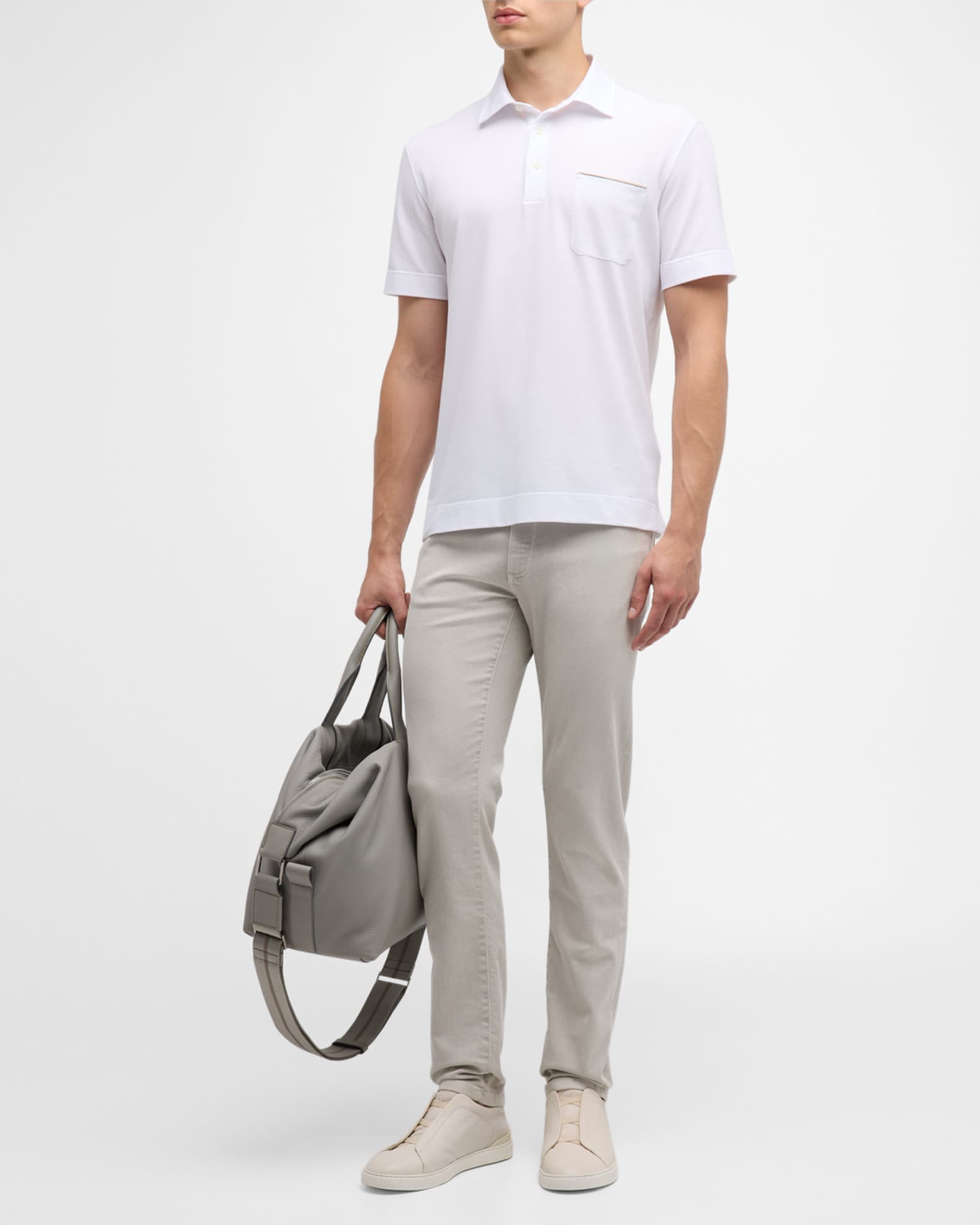 Men's Cotton Polo Shirt with Leather-Trim Pocket 1