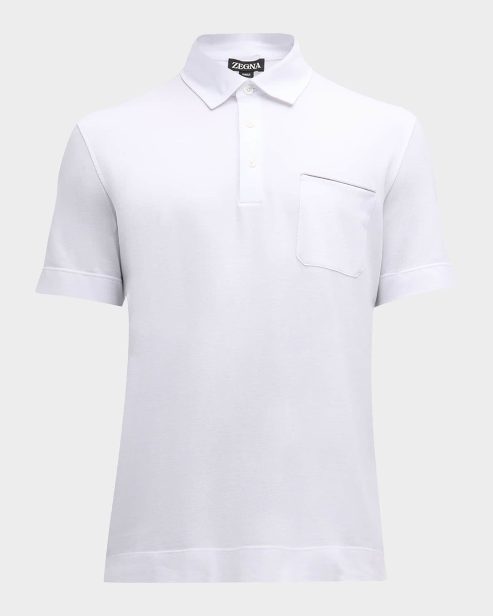 Men's Cotton Polo Shirt with Leather-Trim Pocket 0