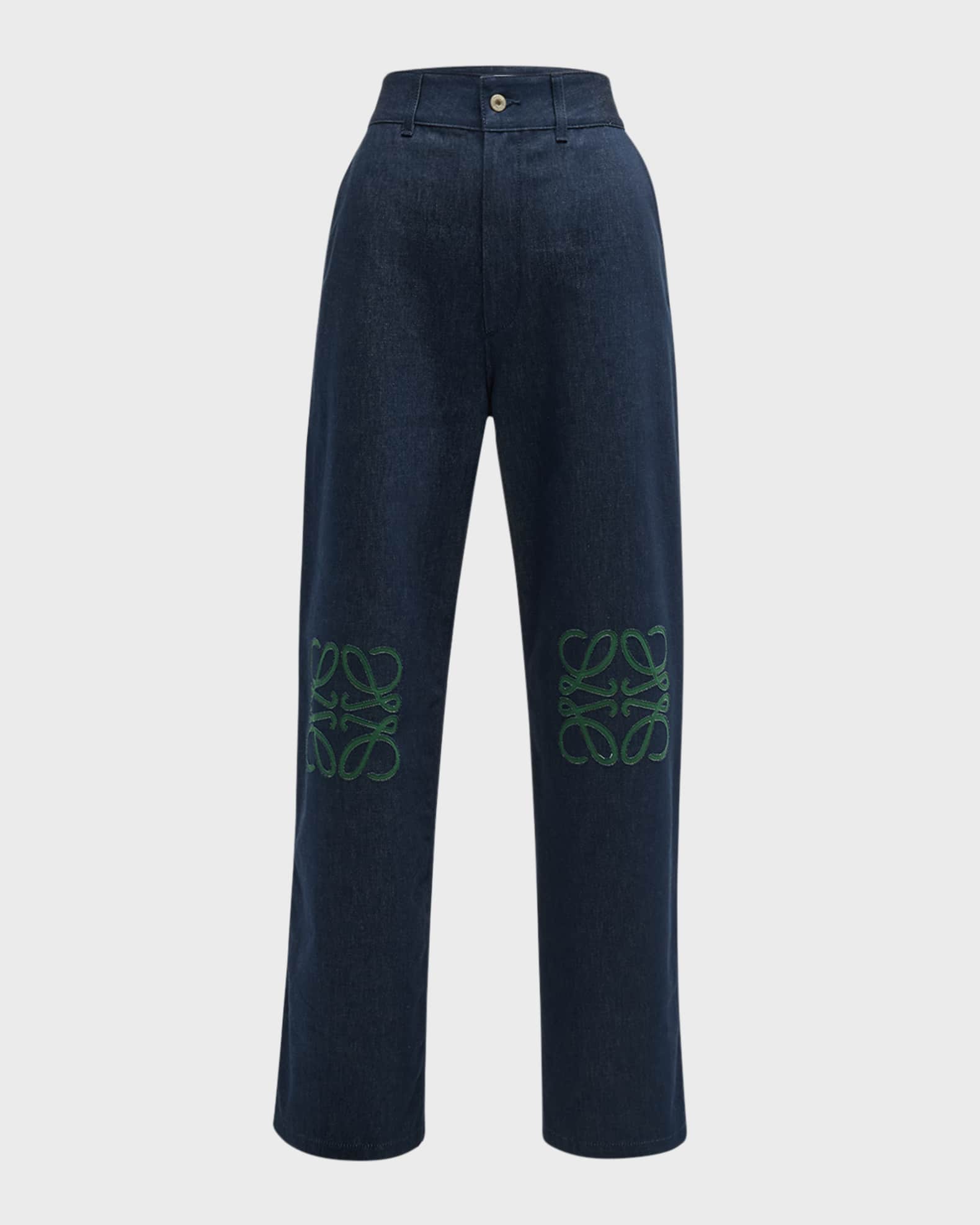 Loewe High-Rise Anagram-Knee Baggy Straight-Leg Jeans