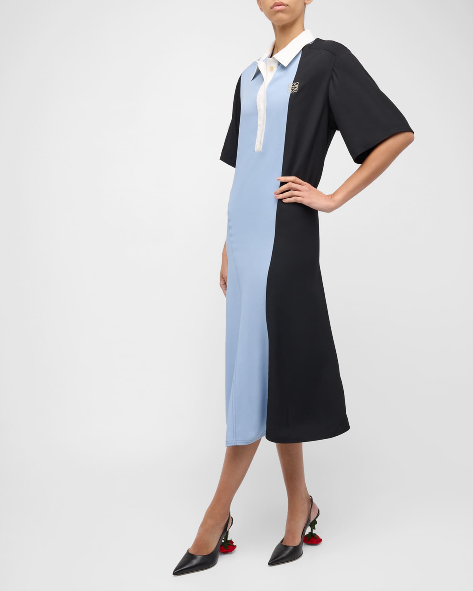 Half Sleeve Polo Collar Color Block Dress
