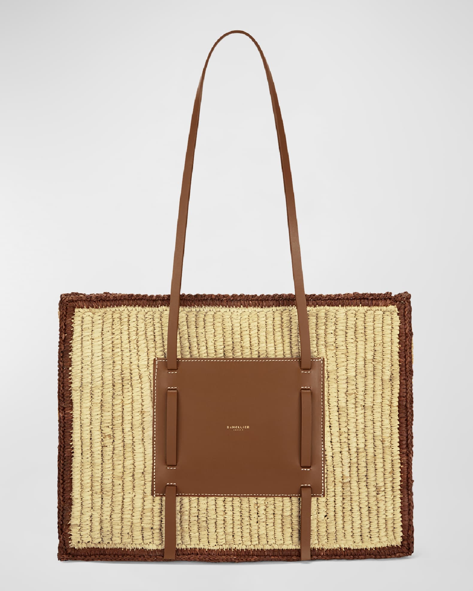 【DEMELLIER】 Capri leather-trimmed raffia tote bag DeMellier The Capri Raffia & Leather Tote Bag | Neiman Marcus