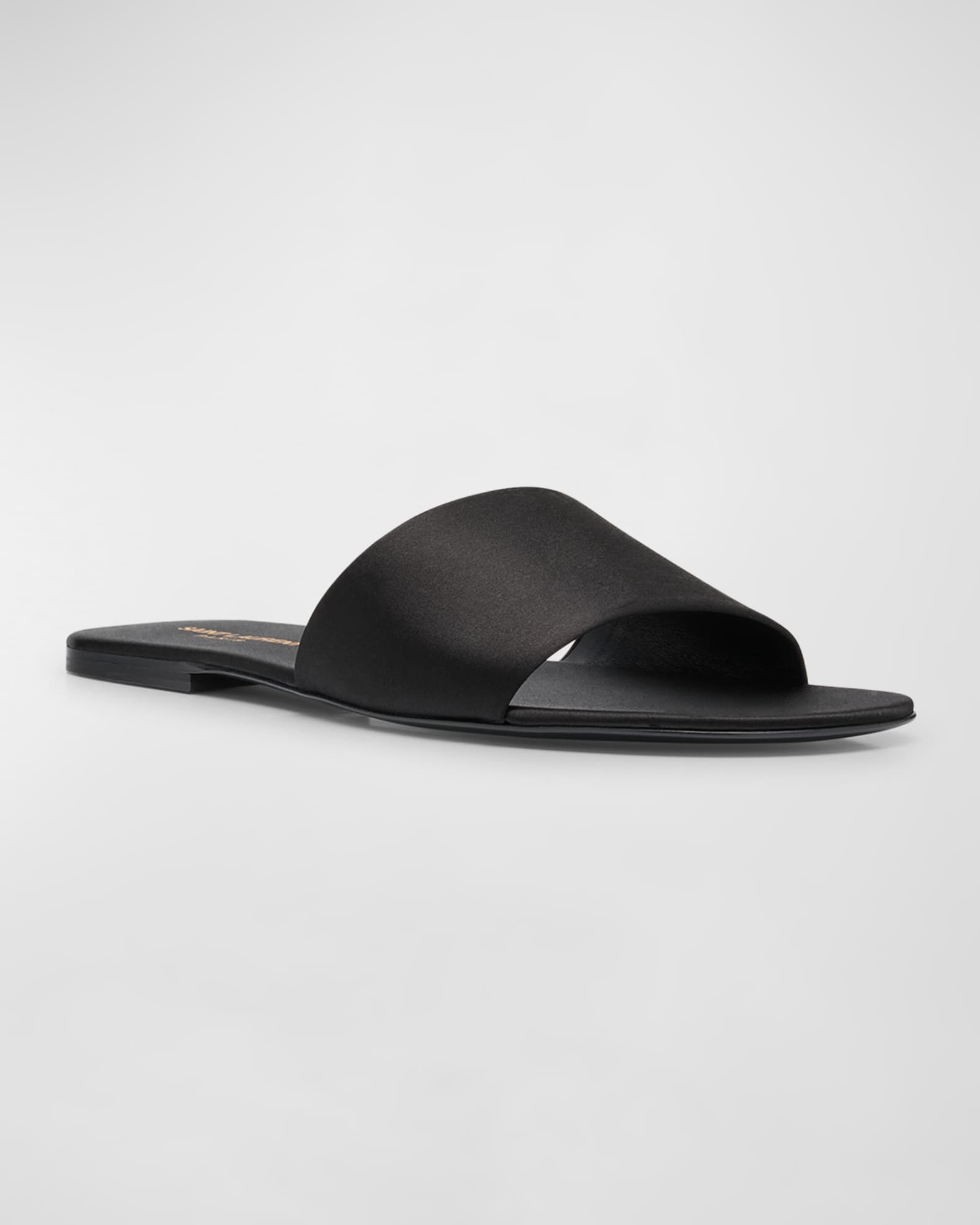 Saint Laurent Men's Carlyle Slide Sandals in Satin Crepe